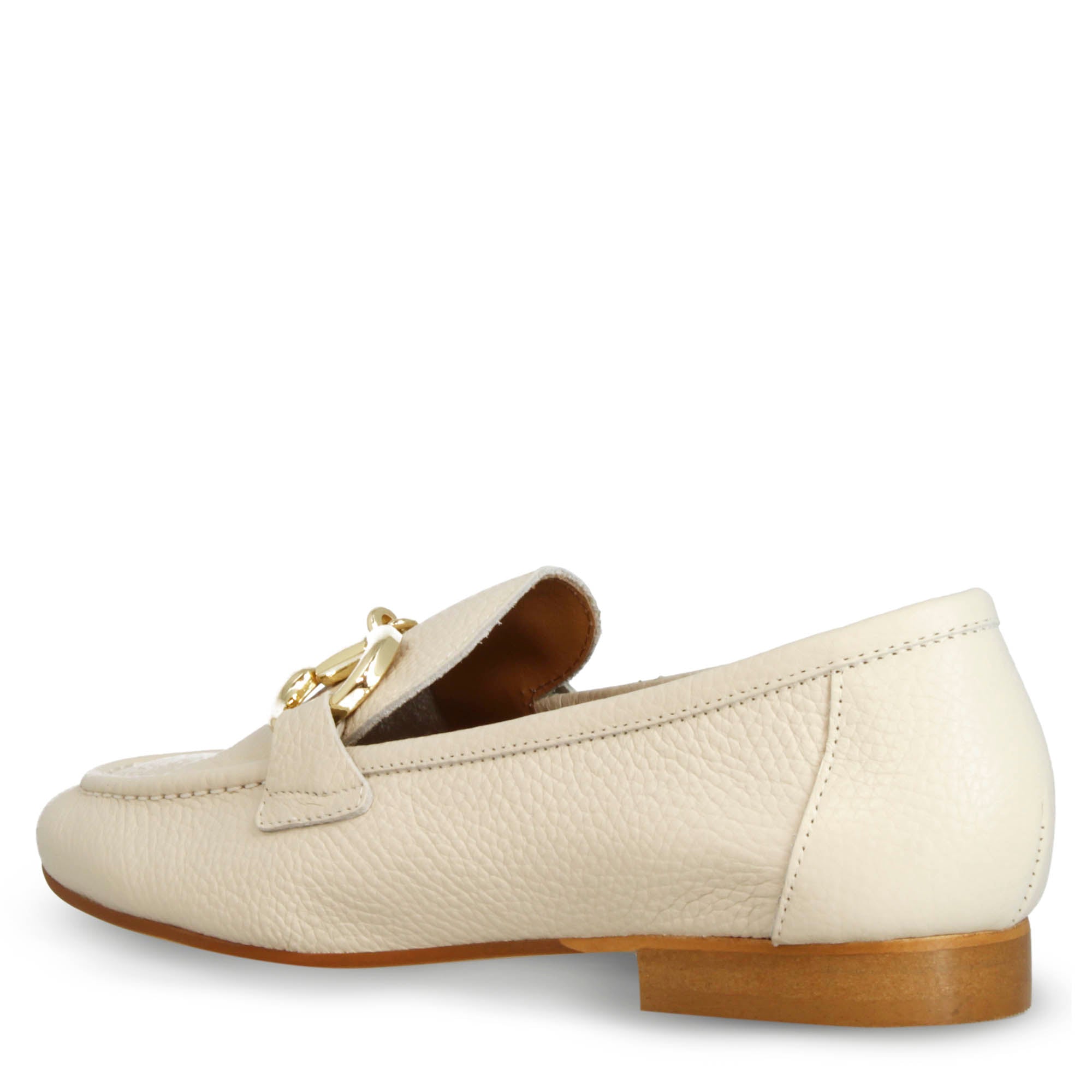 Mocassino artigianale beige da donna con morsetto