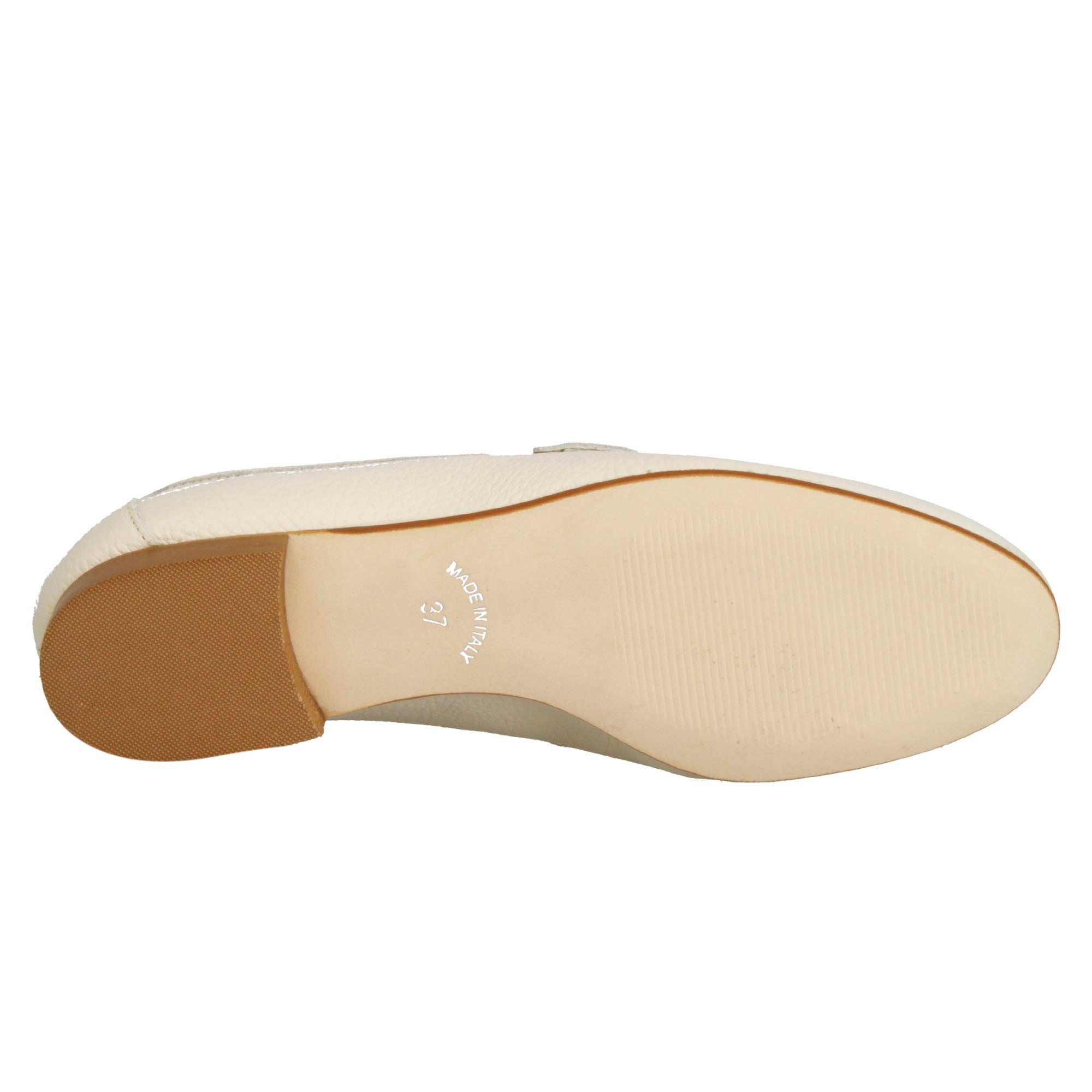 Mocassino artigianale beige da donna con morsetto