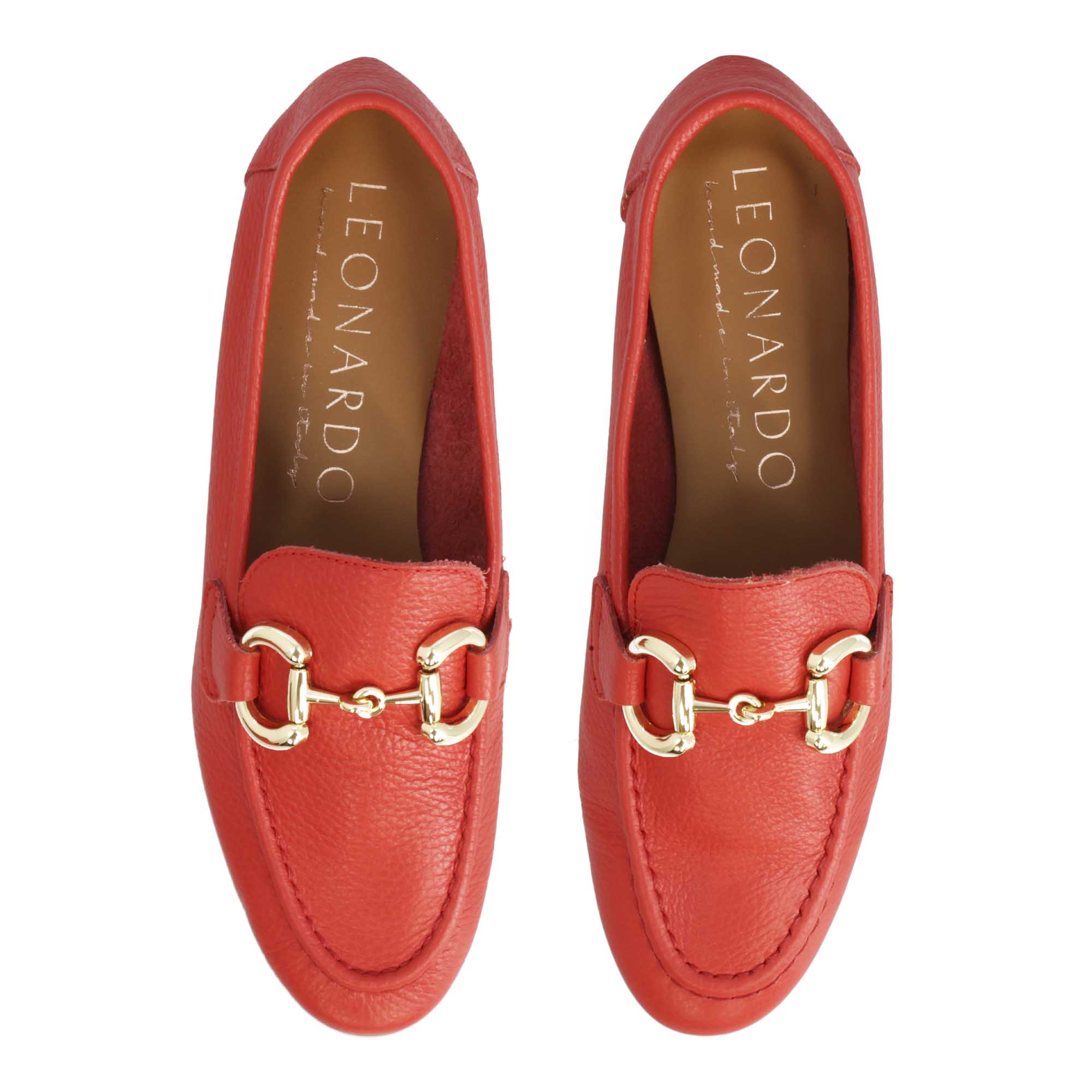 Mocassin femme rouge fait main avec pince