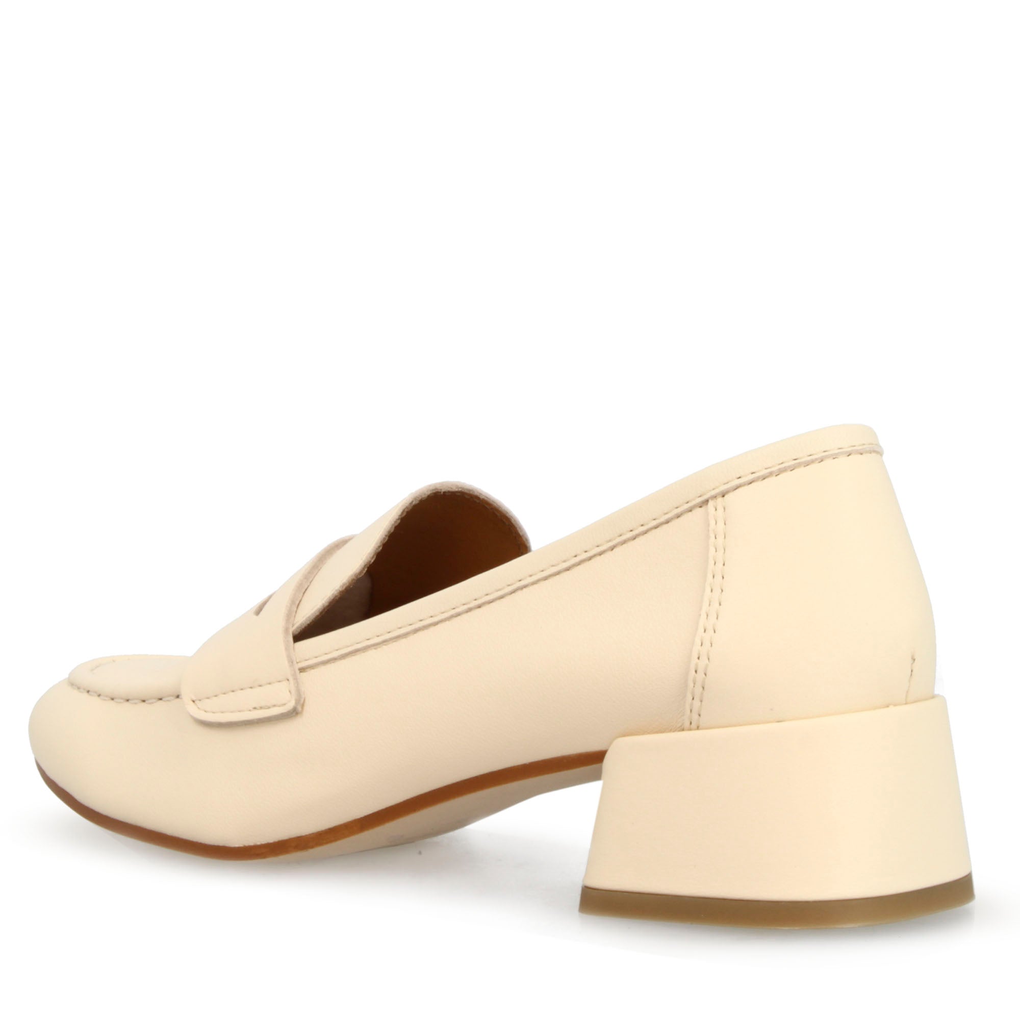 Mocassino artigianale tacco medio da donna in pelle beige