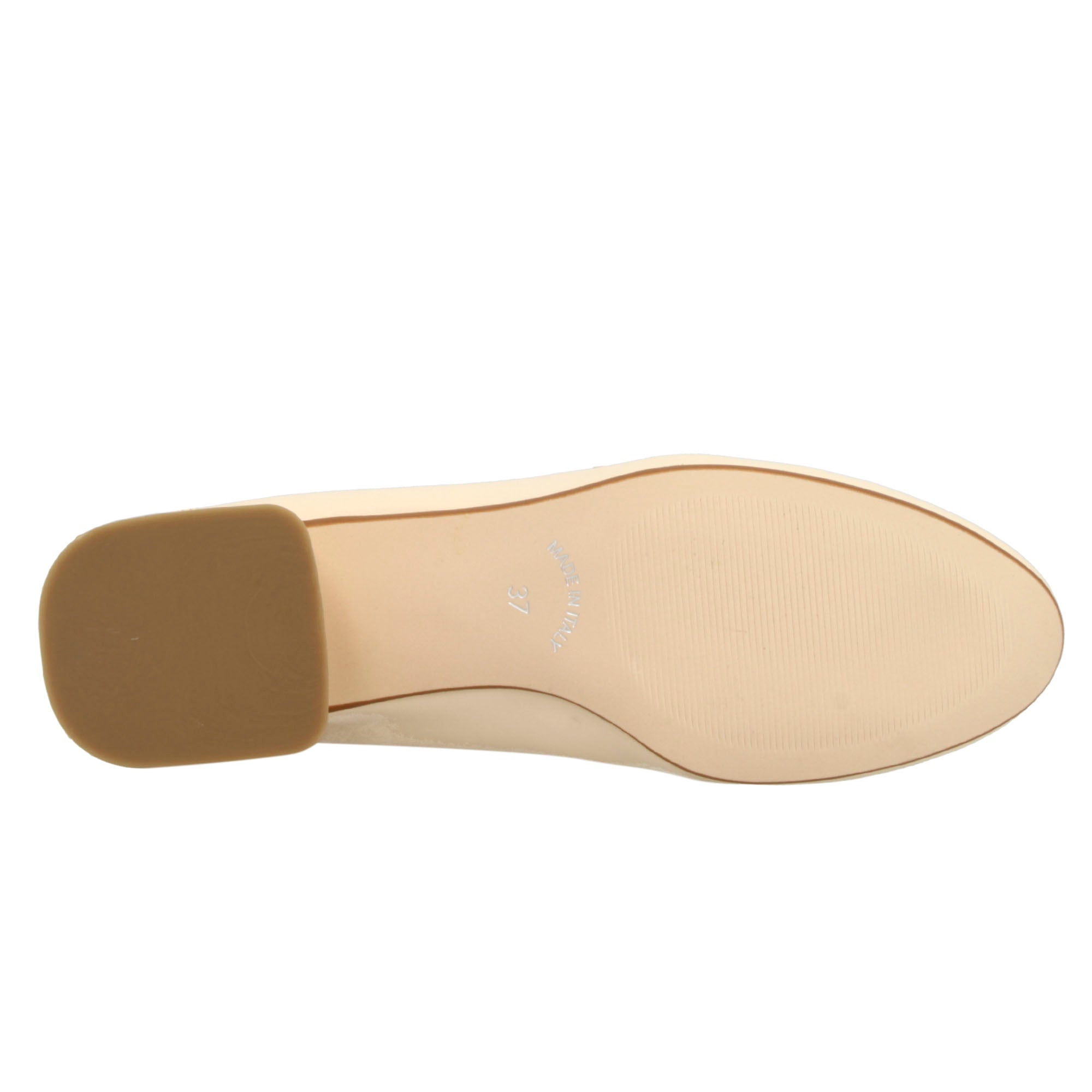 Mocassino artigianale tacco medio da donna in pelle beige
