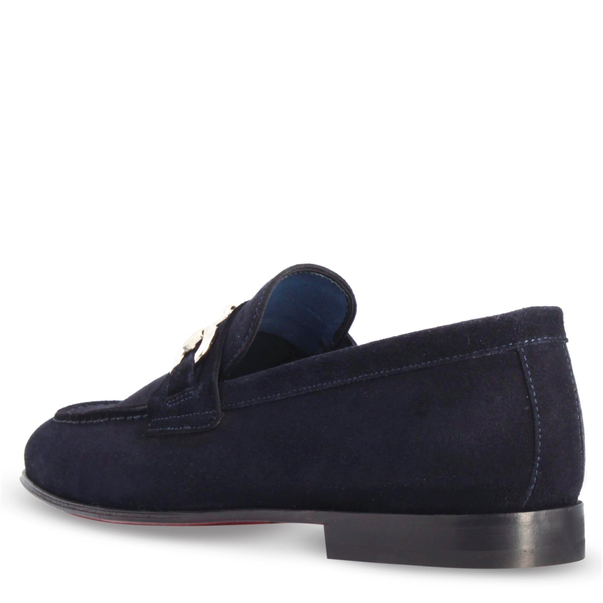 Mocassins pour hommes en daim bleu faits à la main avec boucle
