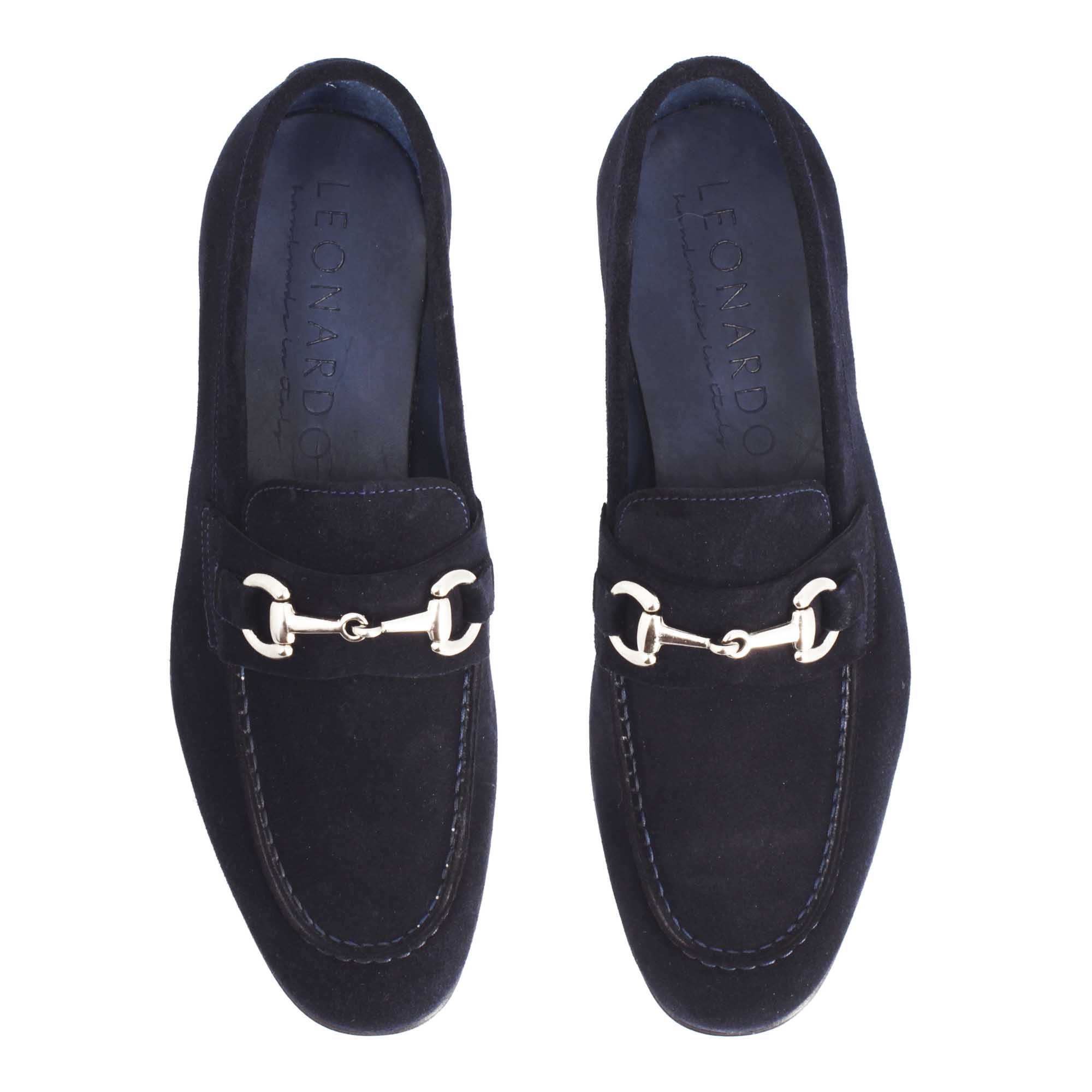 Mocassins pour hommes en daim bleu faits à la main avec boucle