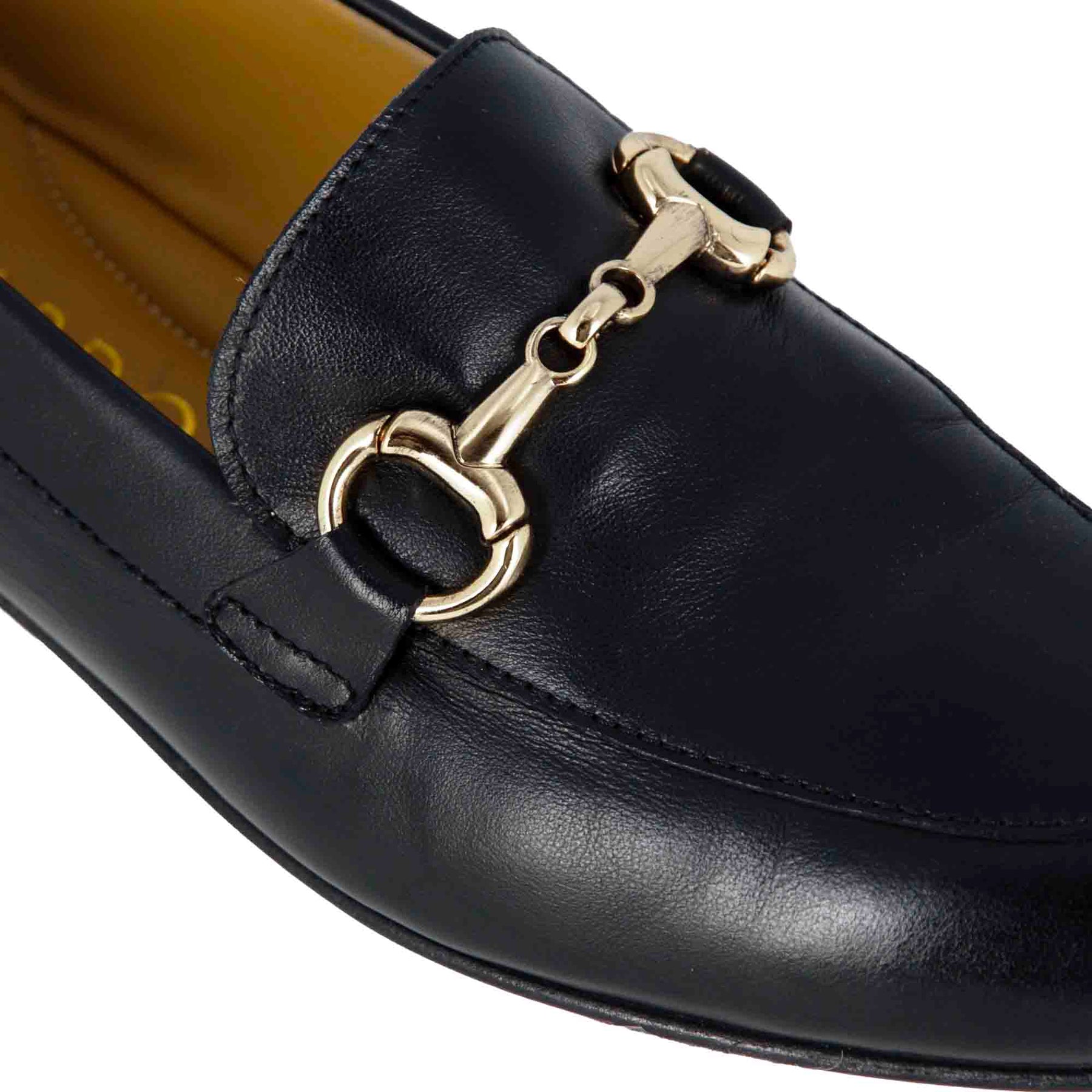 Classic women's moccasin with horsebit in dark blue leather