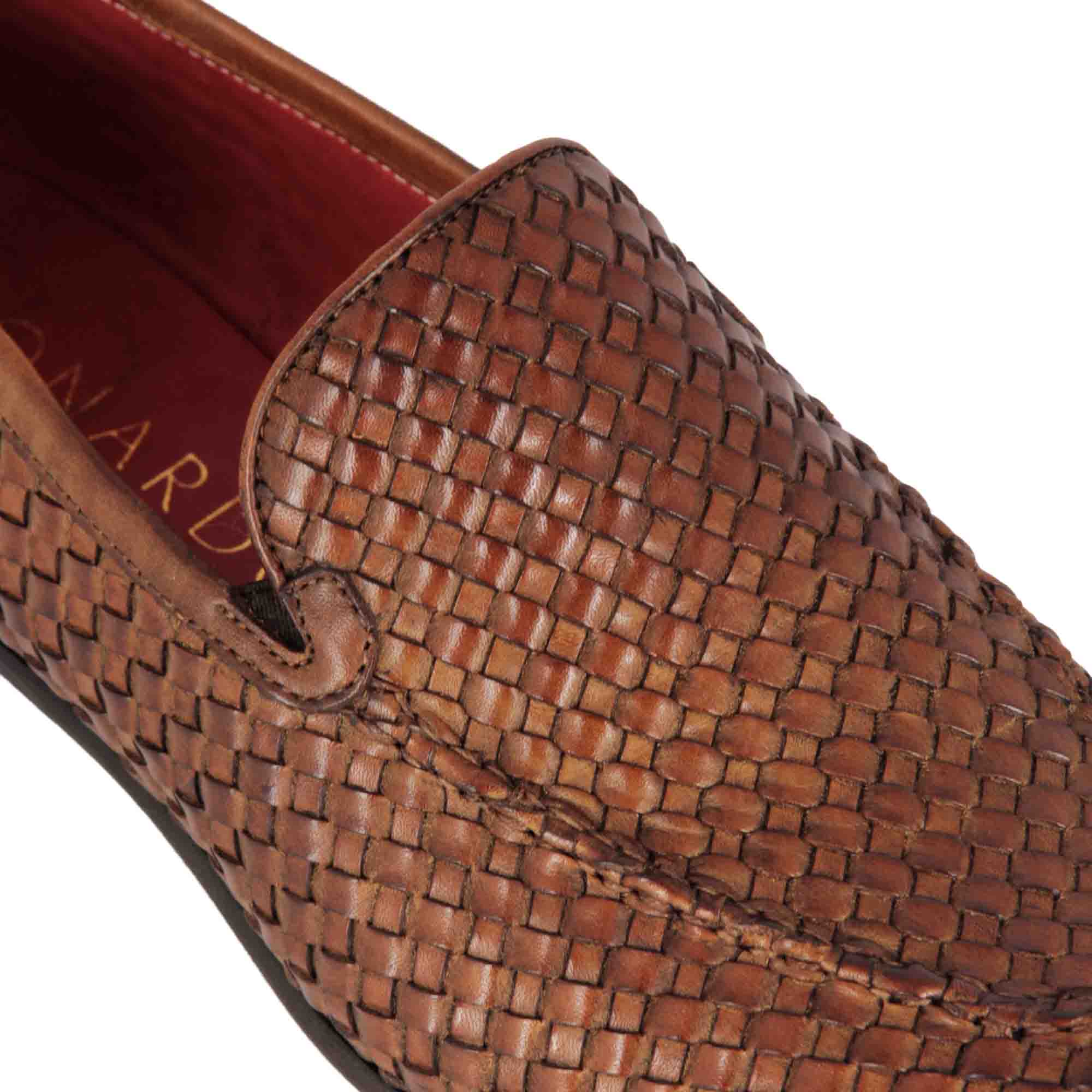 Mocassin classique pour hommes en cuir tressé marron clair