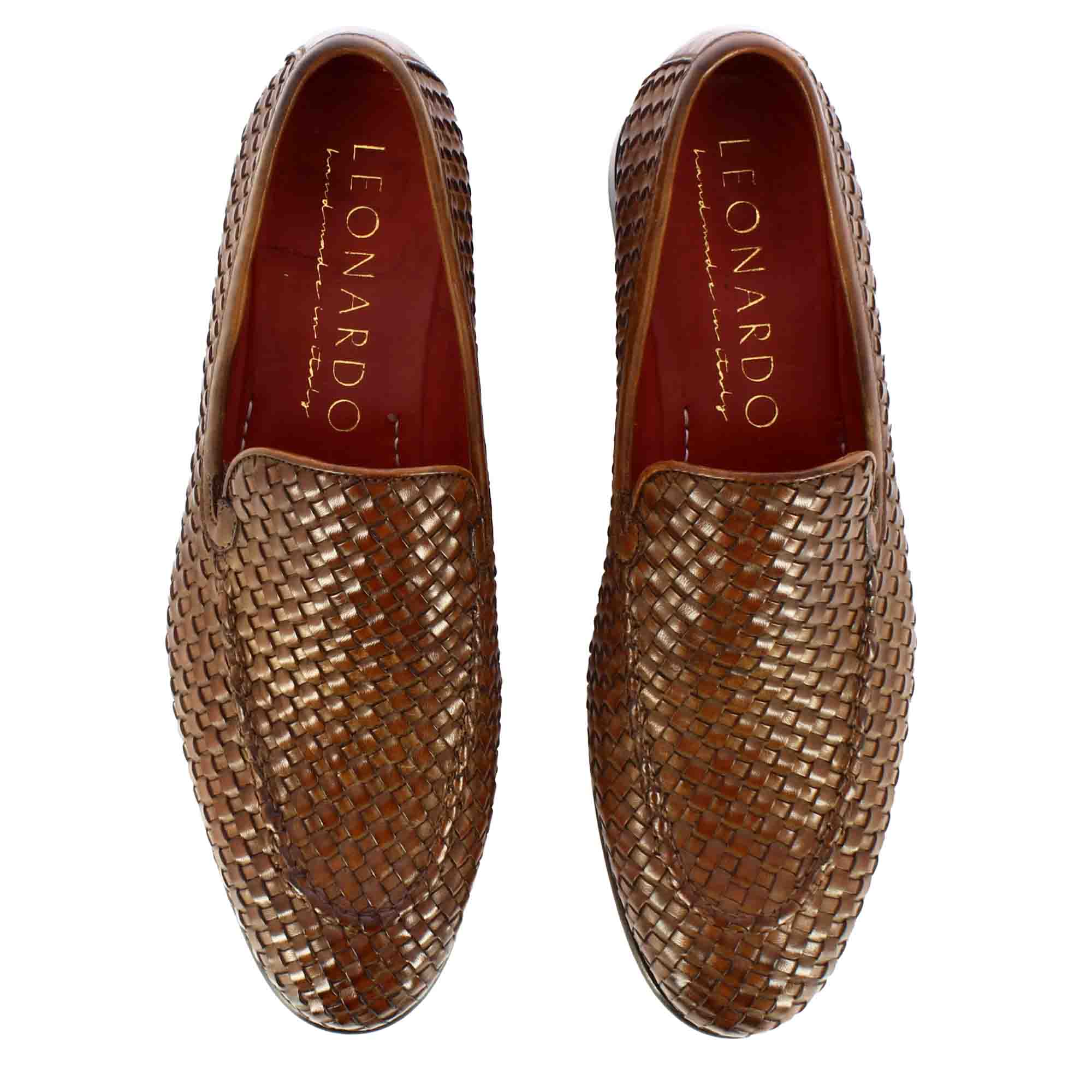 Mocassin classique pour hommes en cuir tressé marron clair