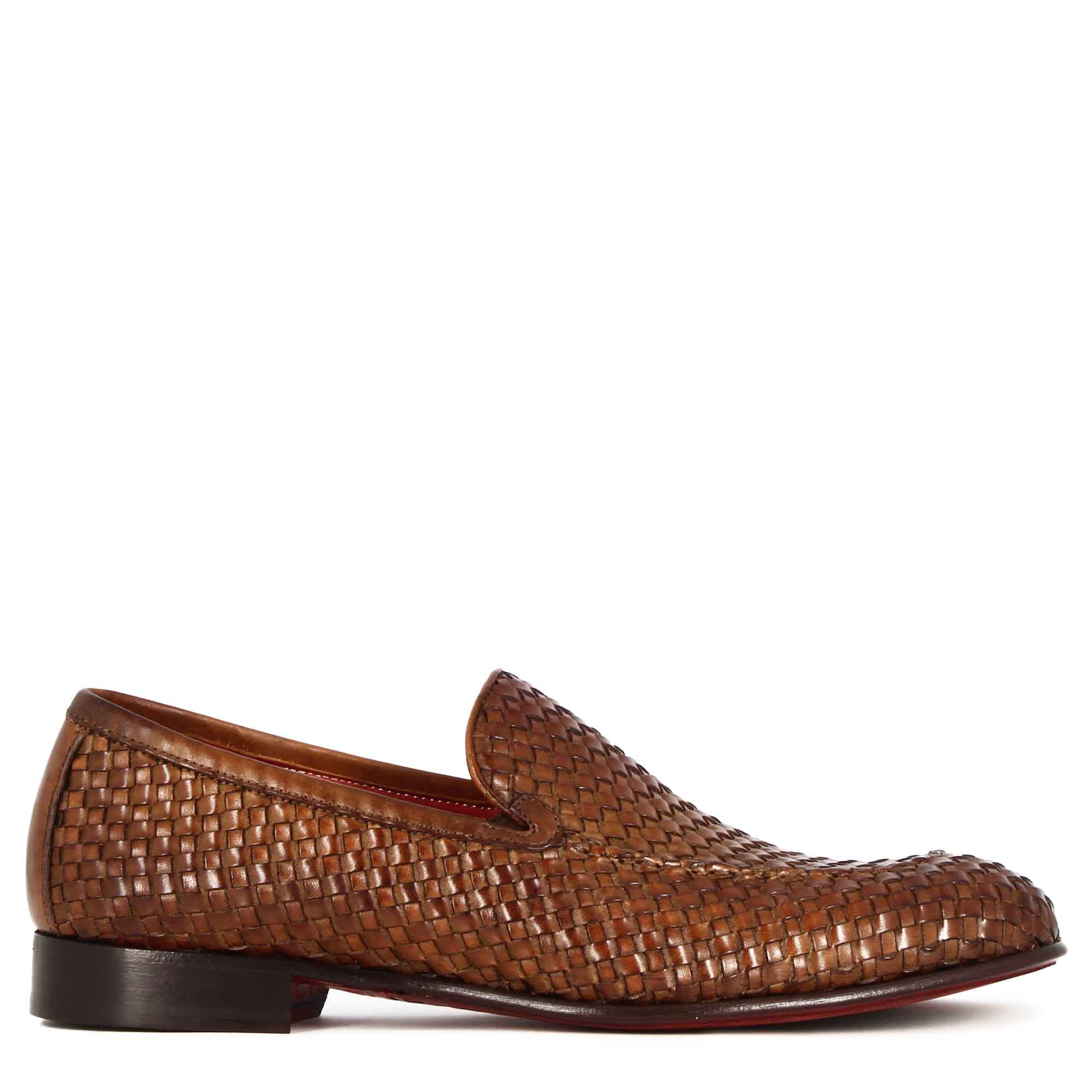 Mocassin classique pour hommes en cuir tressé marron clair