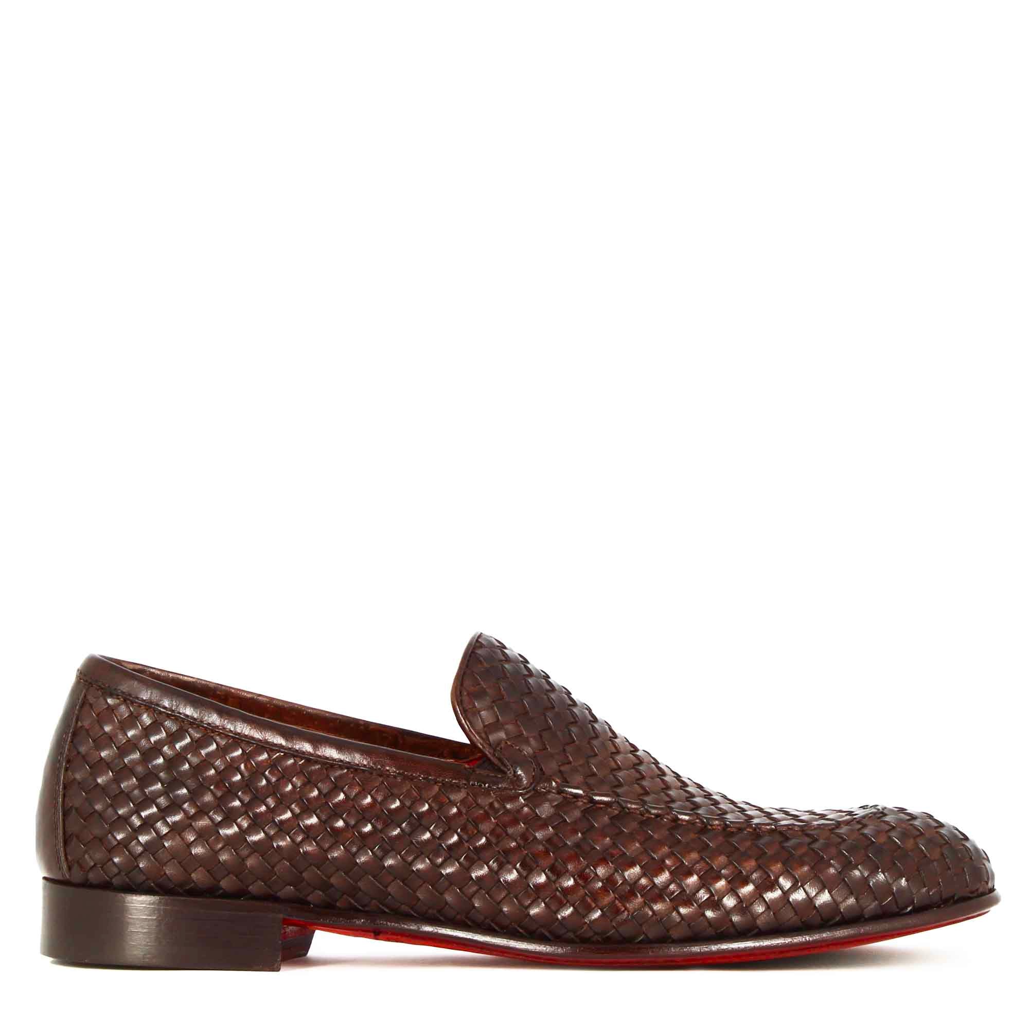 Mocassin classique pour hommes en cuir tressé marron foncé