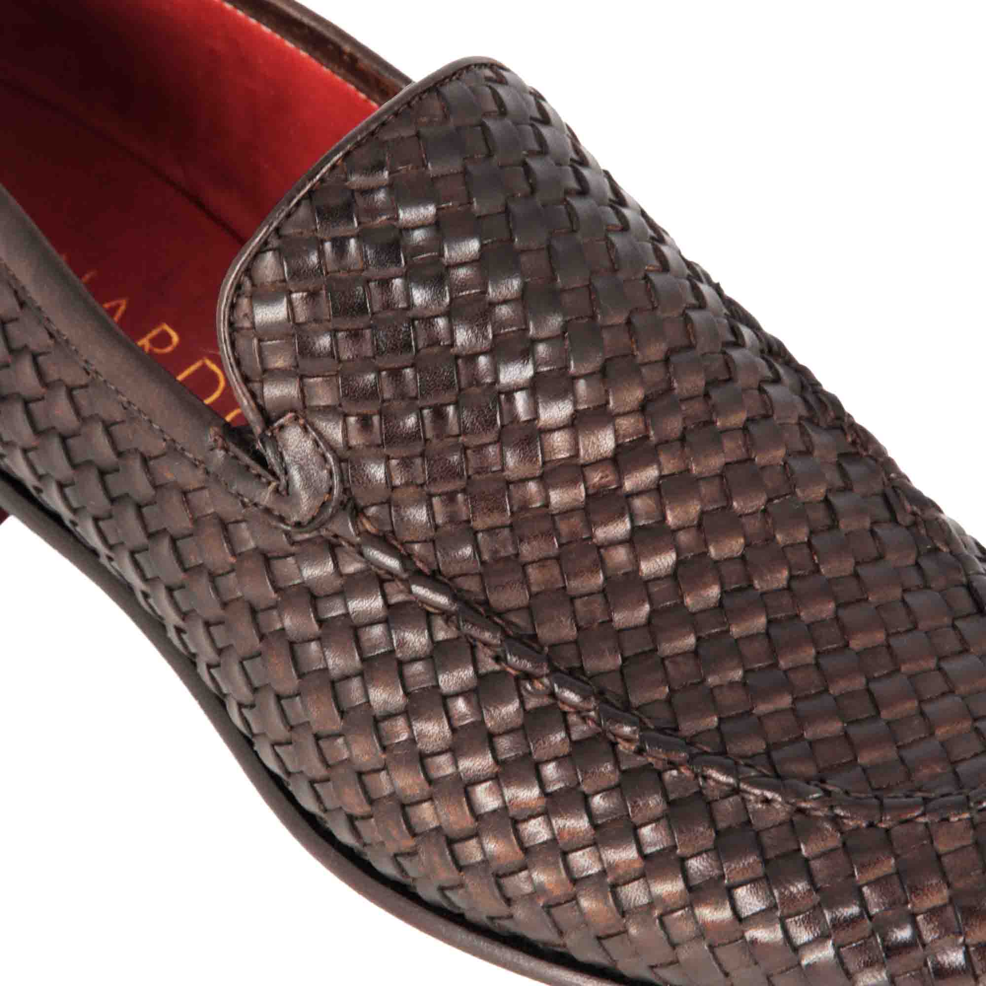 Mocassin classique pour hommes en cuir tressé marron foncé