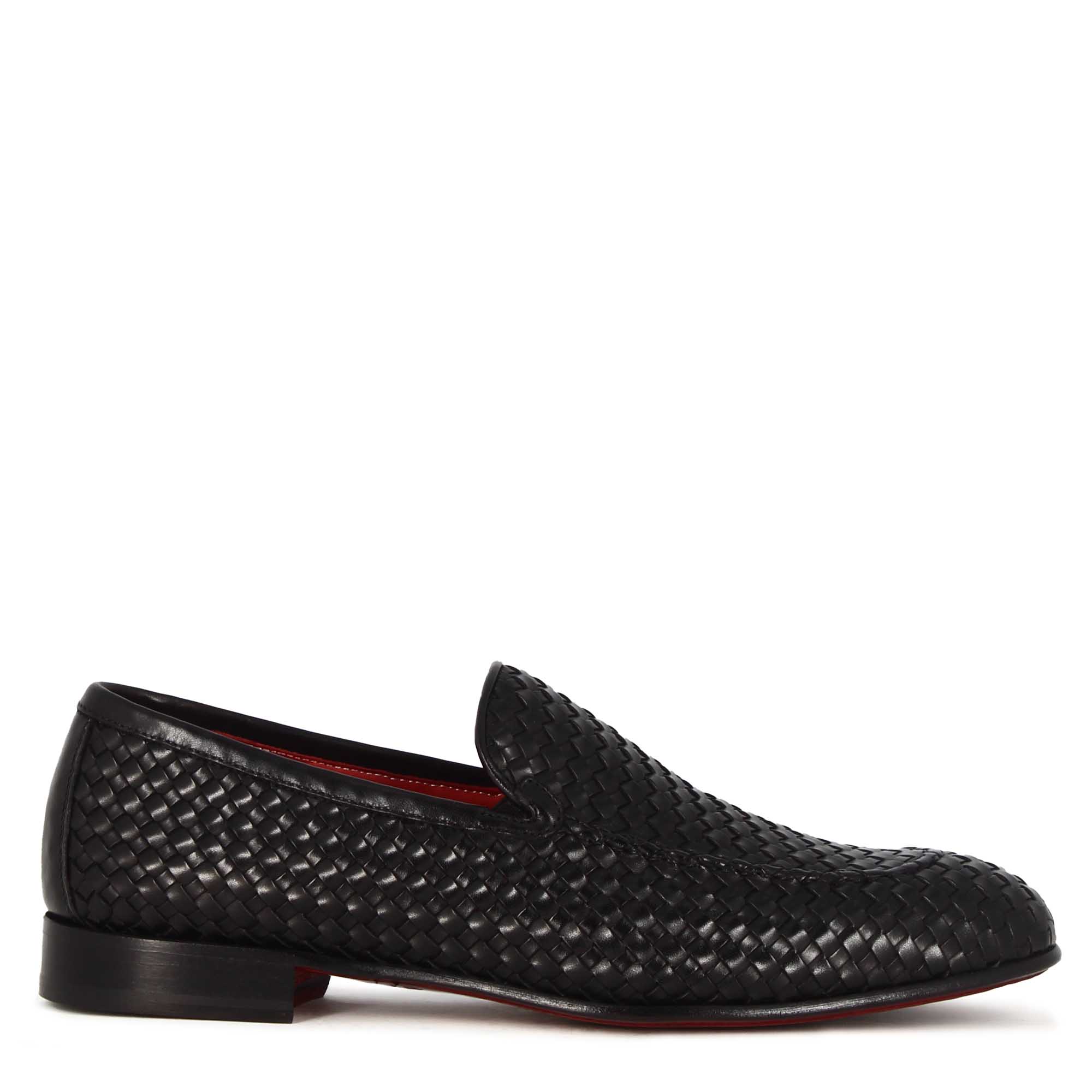 Classic men's moccasin in black woven leather