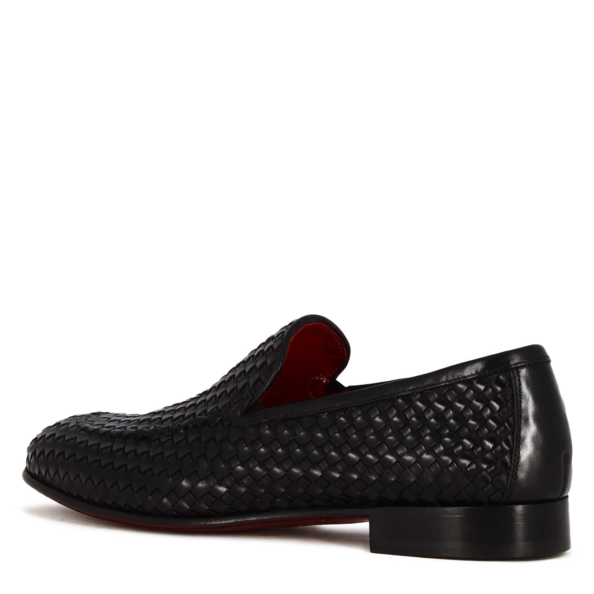 Classic men's moccasin in black woven leather