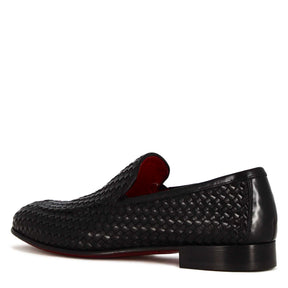 Classic men's moccasin in black woven leather
