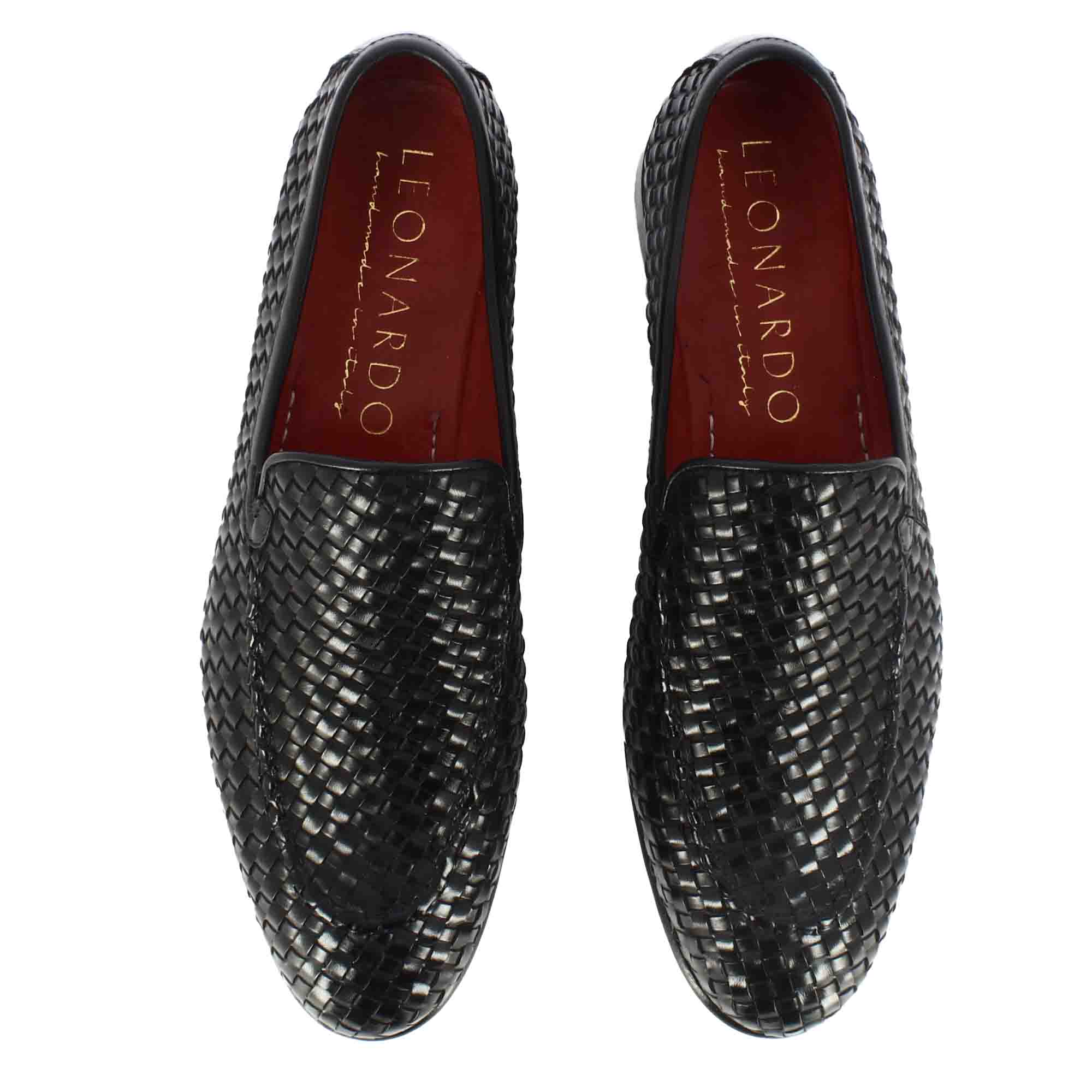 Classic men's moccasin in black woven leather