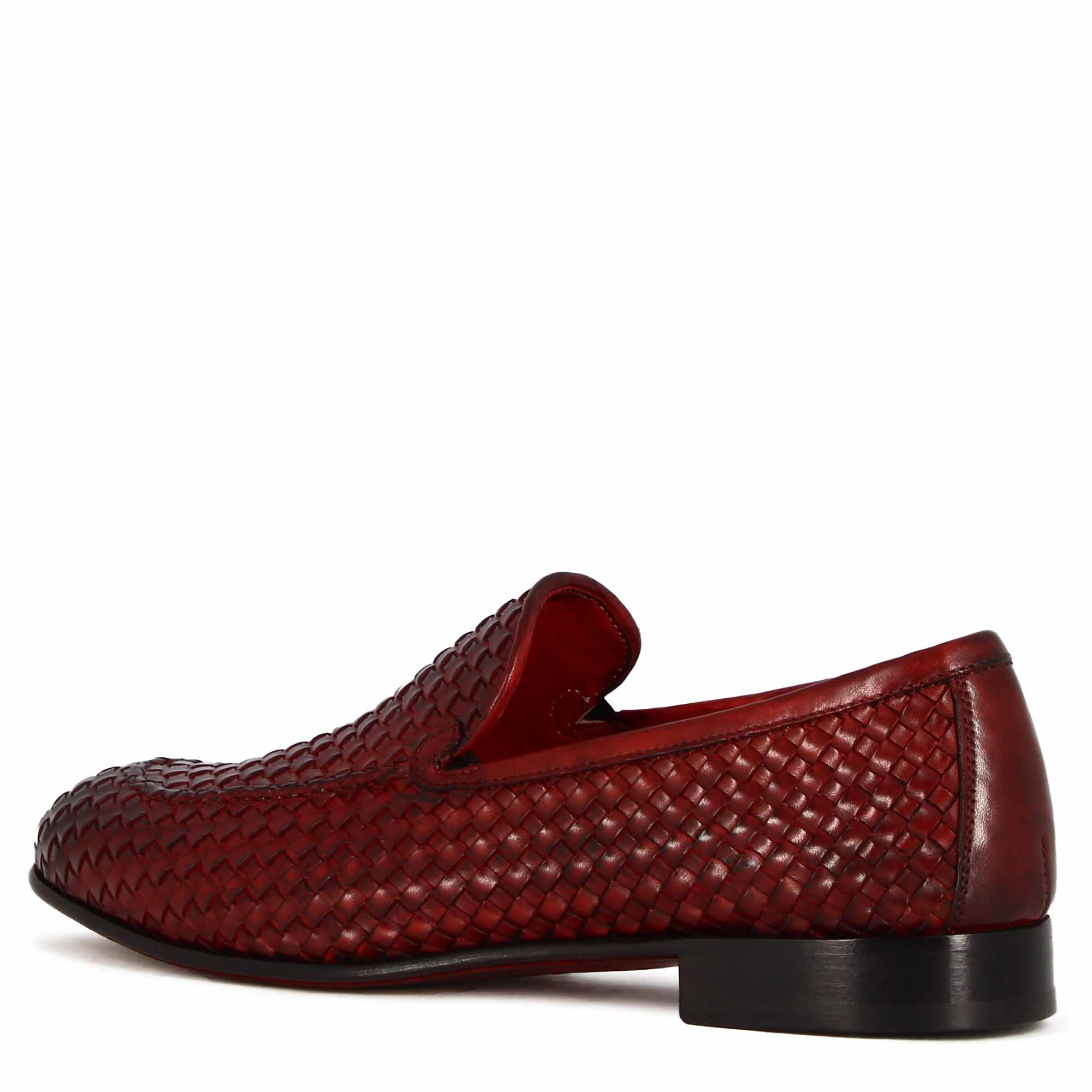 Classic men's moccasin in red woven leather