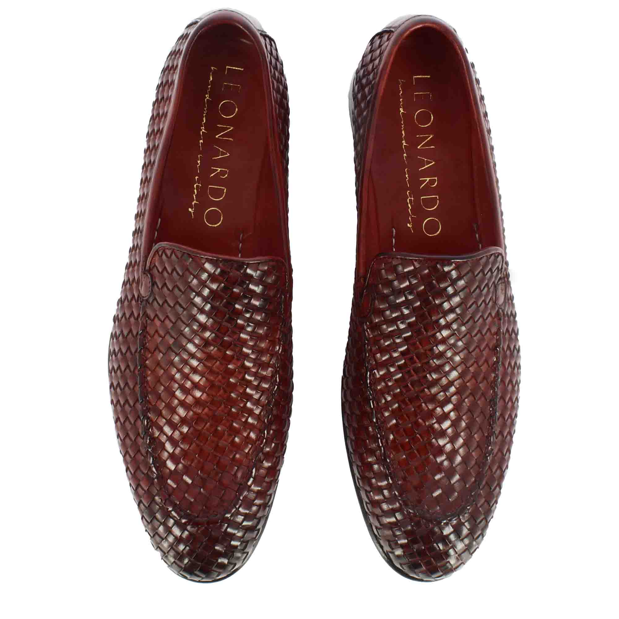 Classic men's moccasin in red woven leather