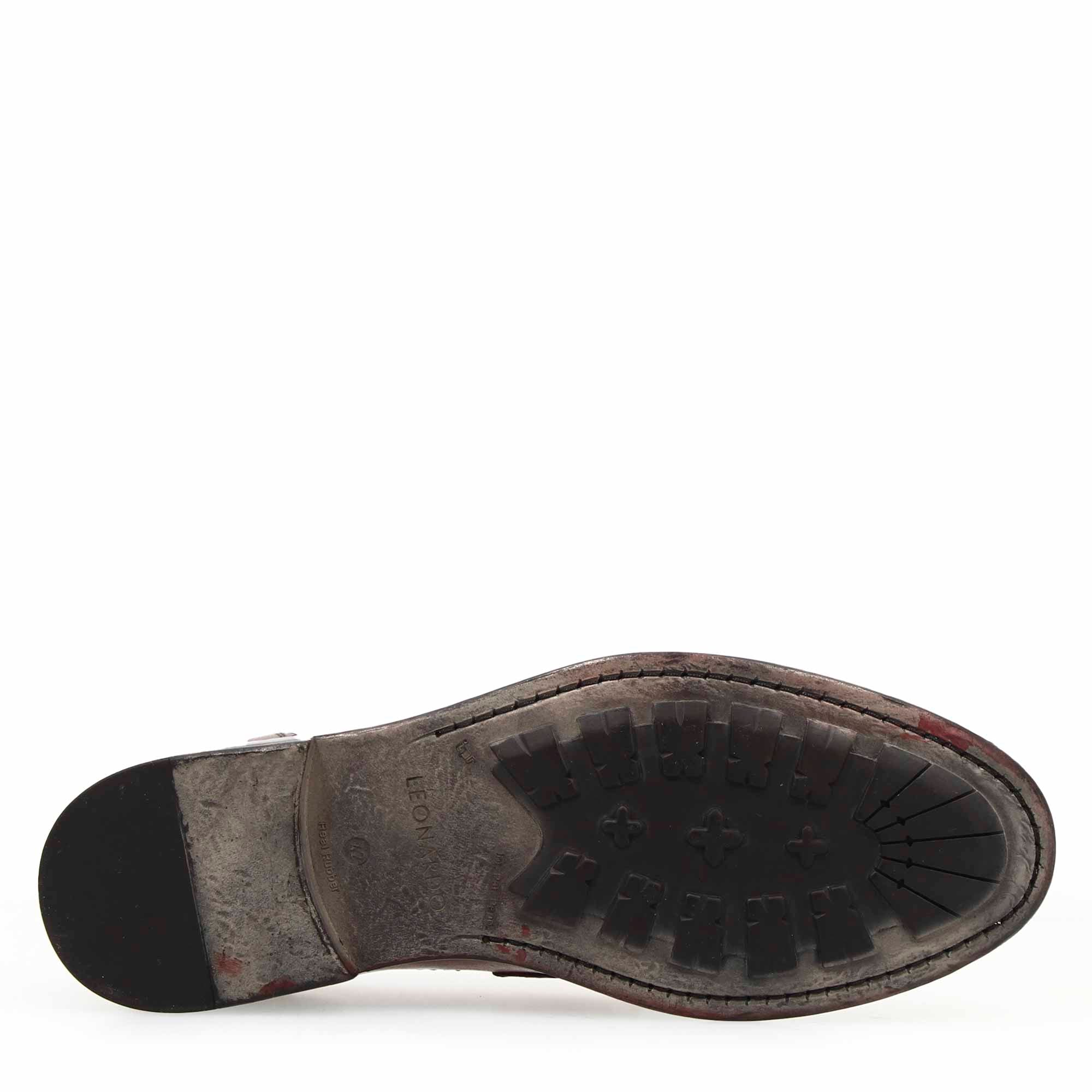 Men's college moccasin in fine burgundy leather