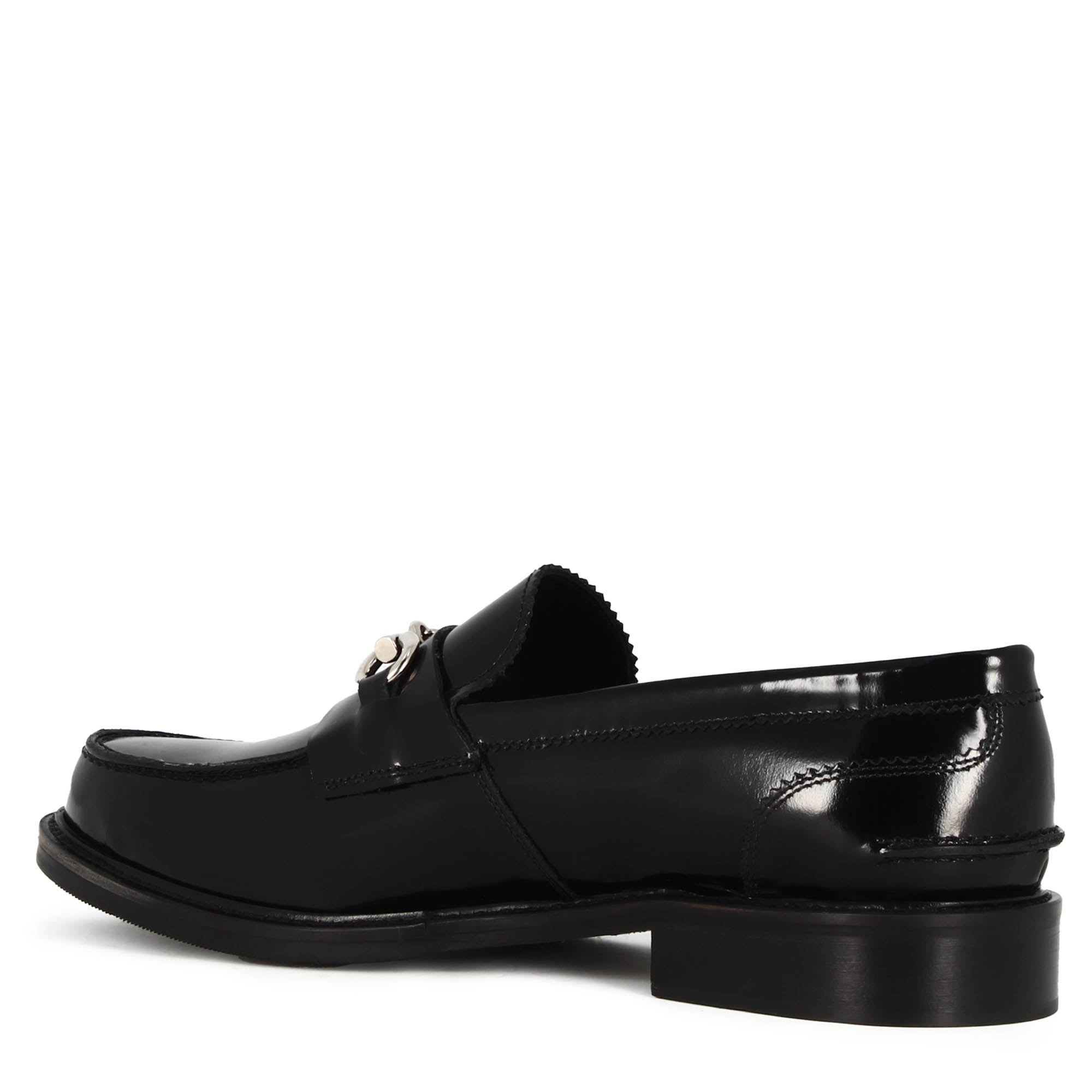 Mocassino con morsetto da uomo in pelle lucida colore nero