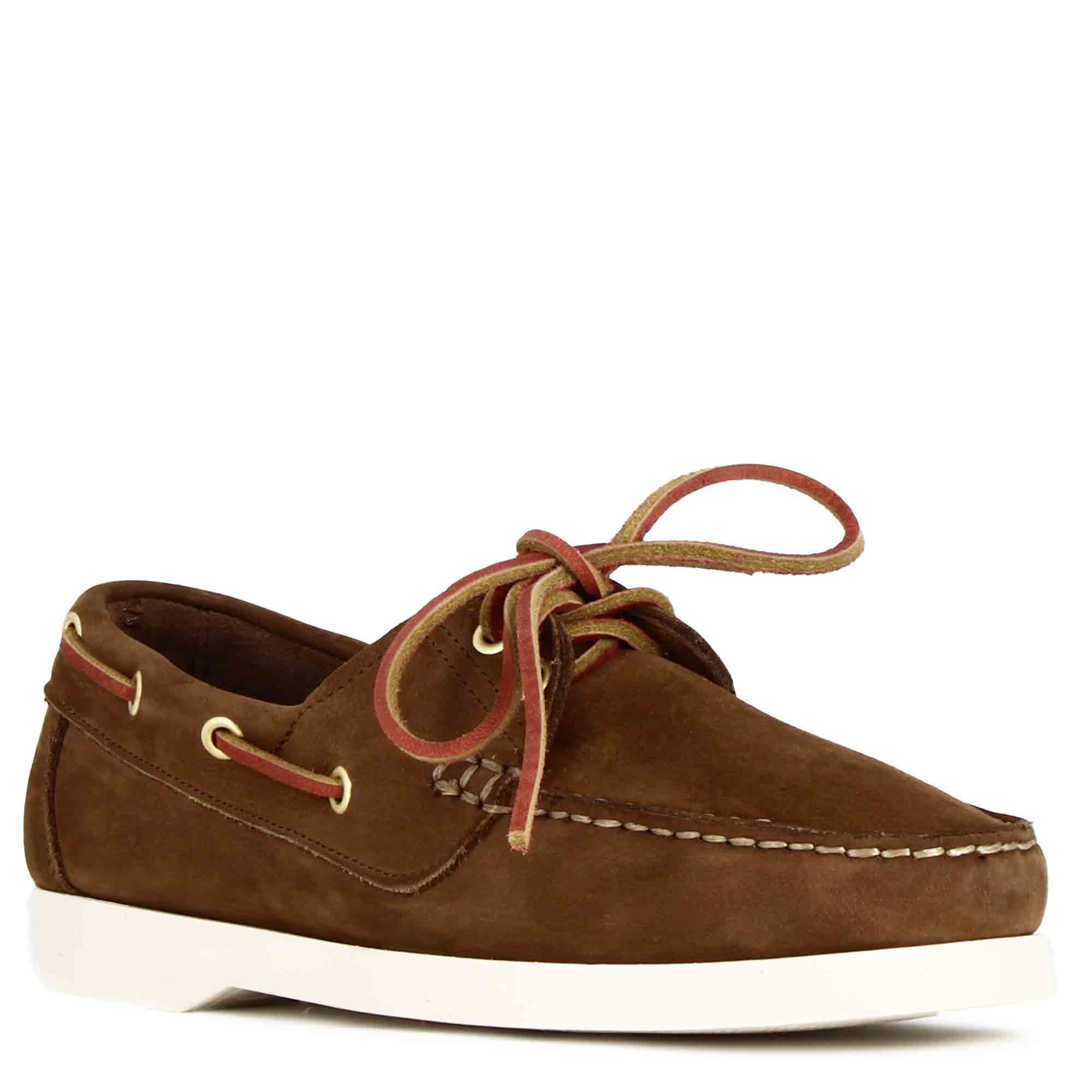 Mocassin bateau pour femme en daim marron