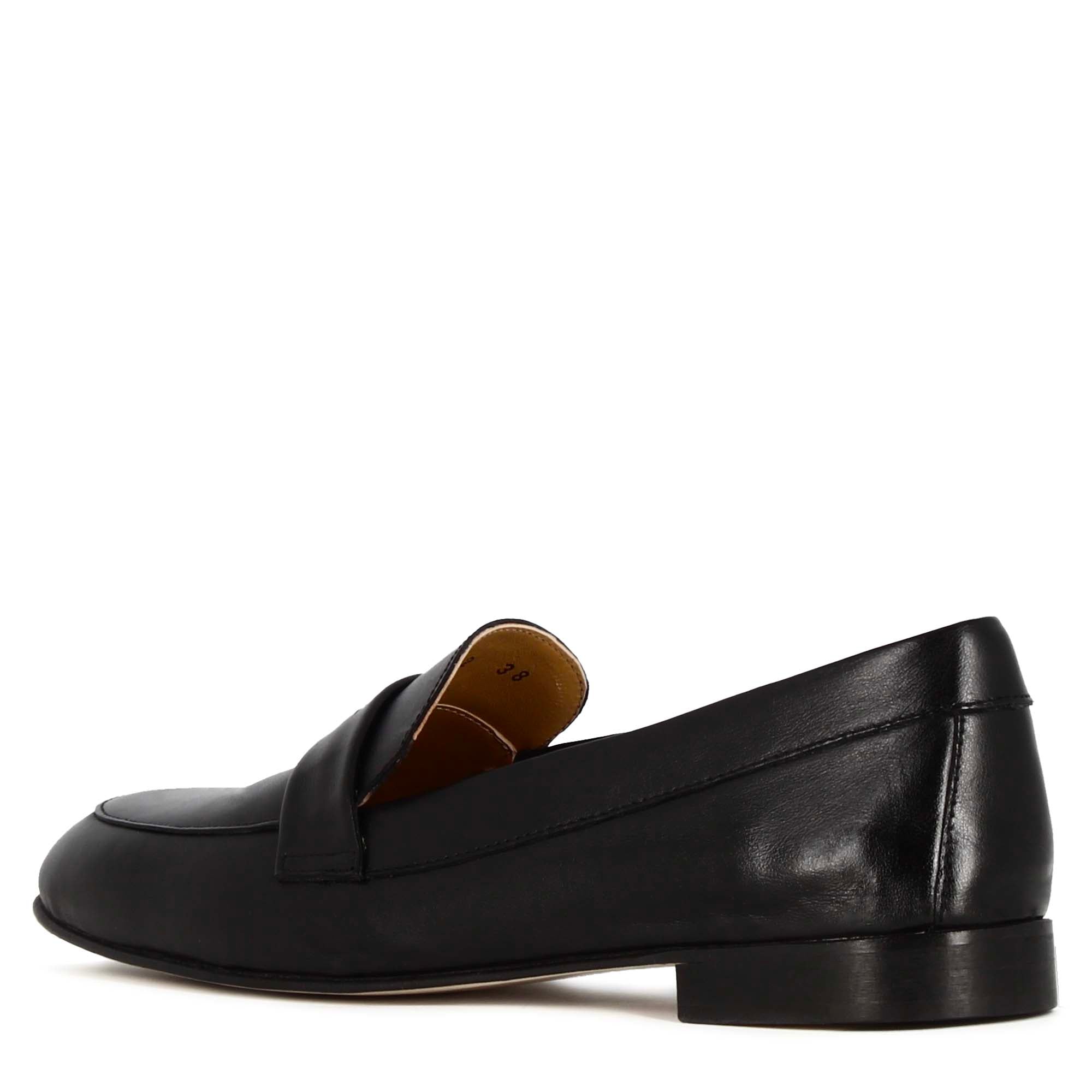 Mocassin femme classique en cuir noir fait main