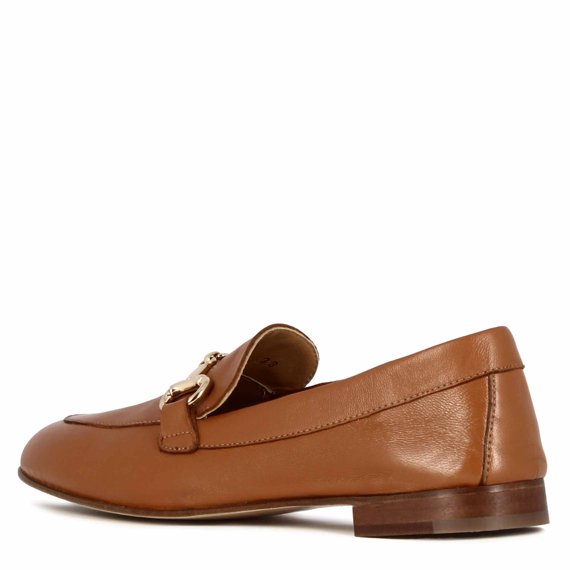 Classic women's moccasin with horsebit in brown leather