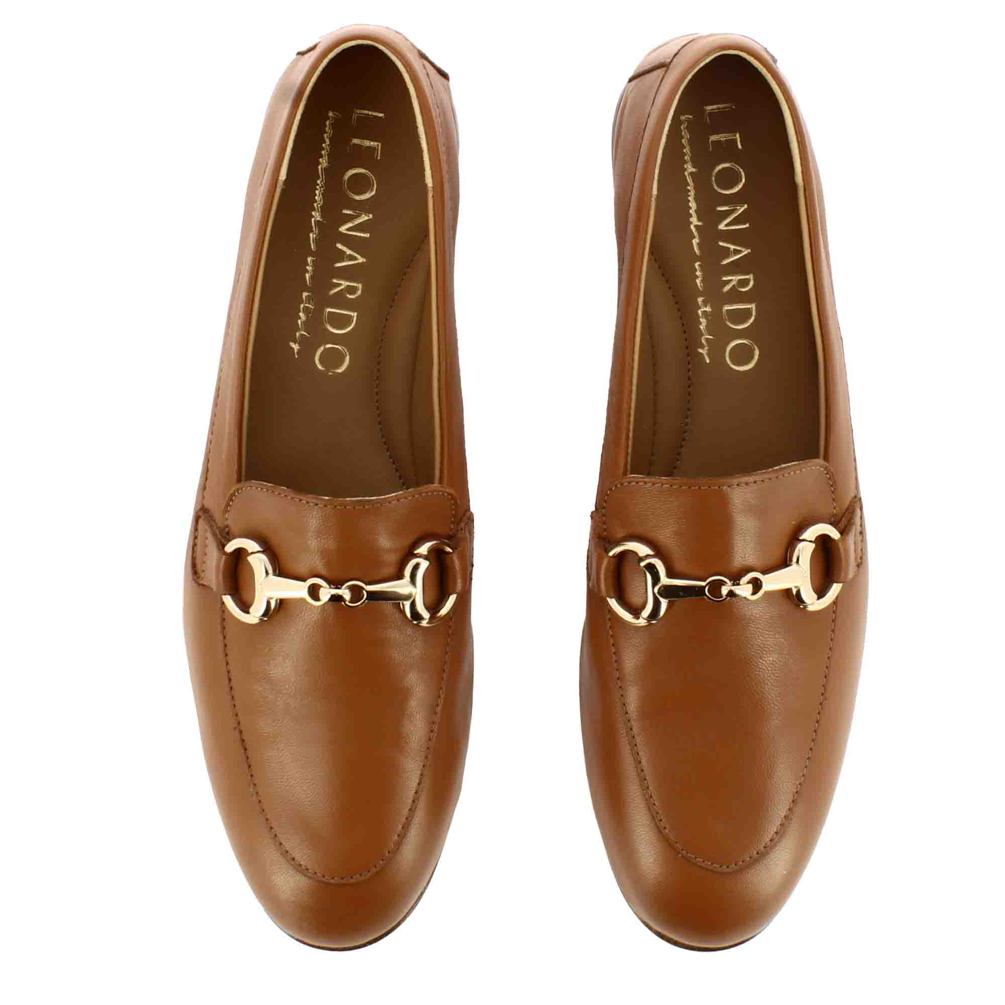 Classic women's moccasin with horsebit in brown leather