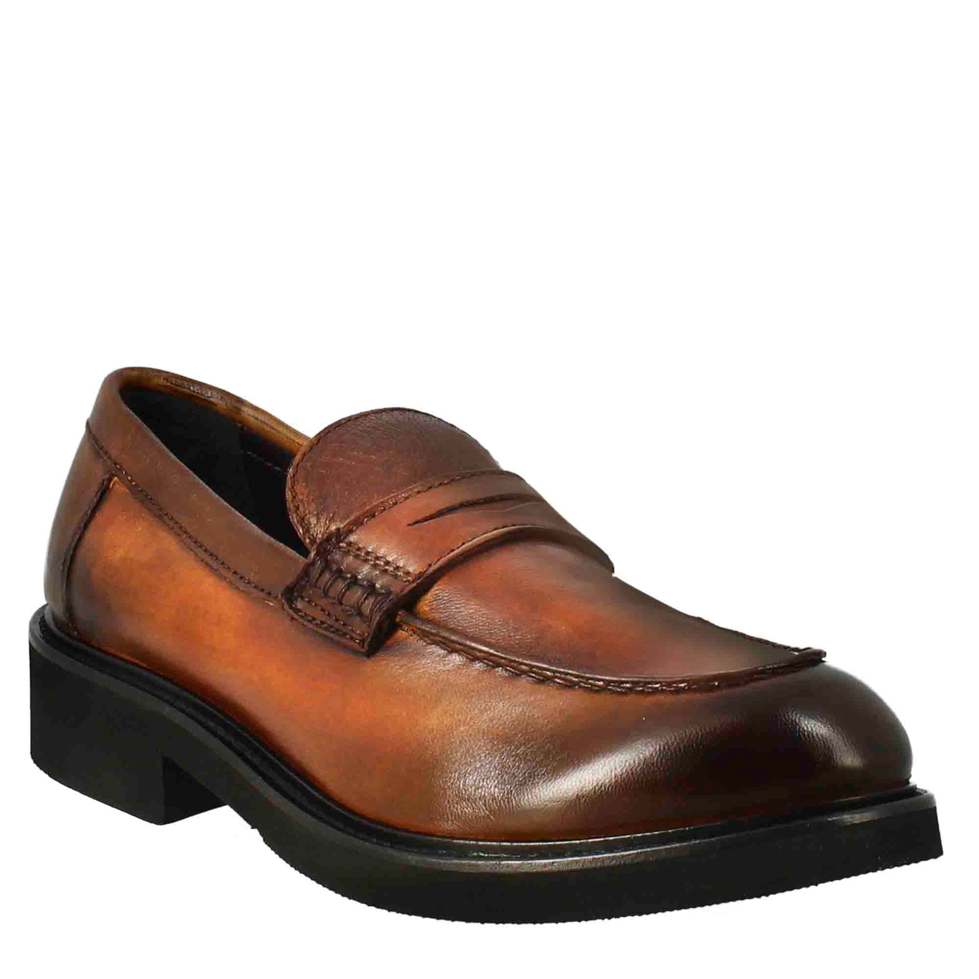 Mocassin femme Paupa en cuir lavé, couleur beige foncé