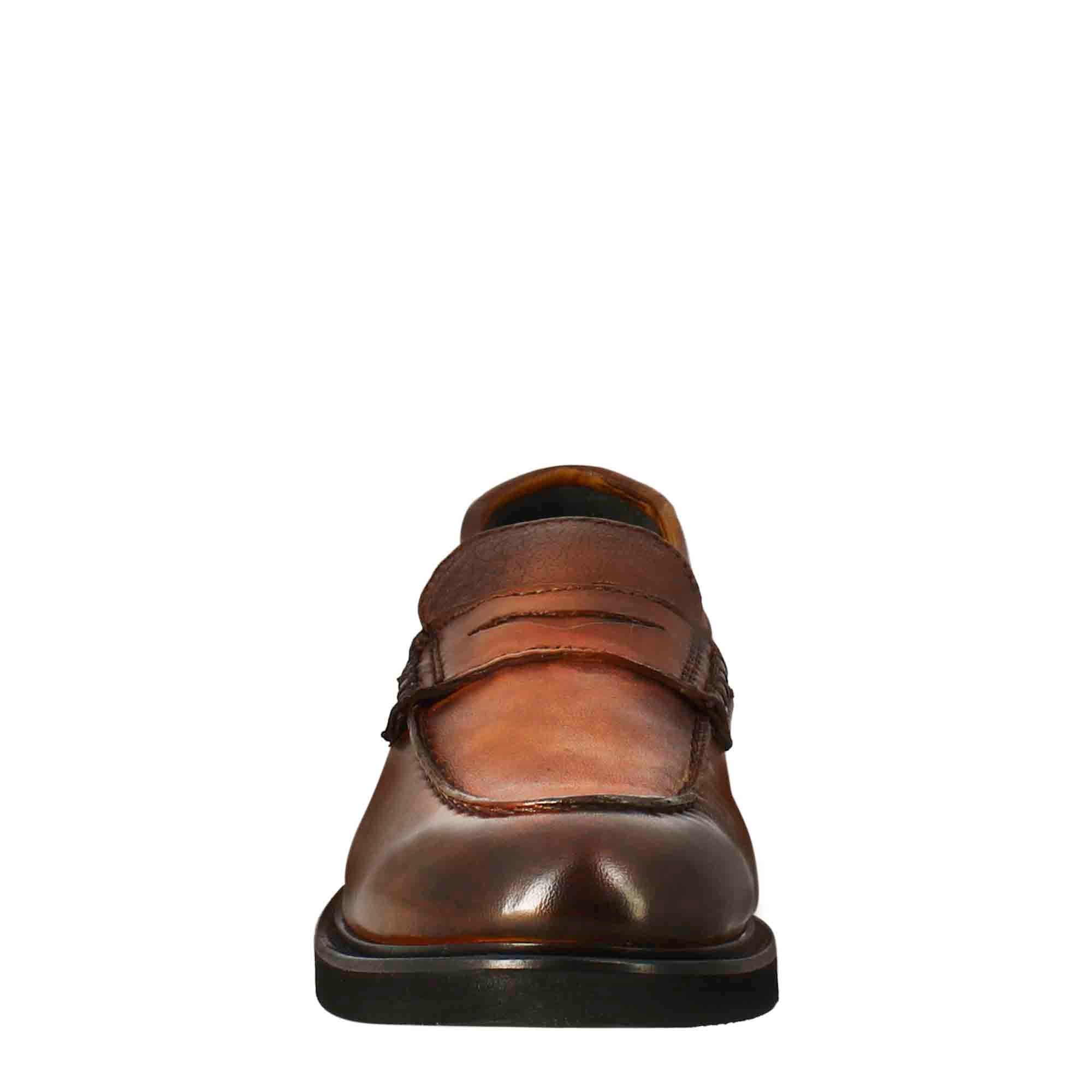 Mocassin femme Paupa en cuir lavé, couleur beige foncé