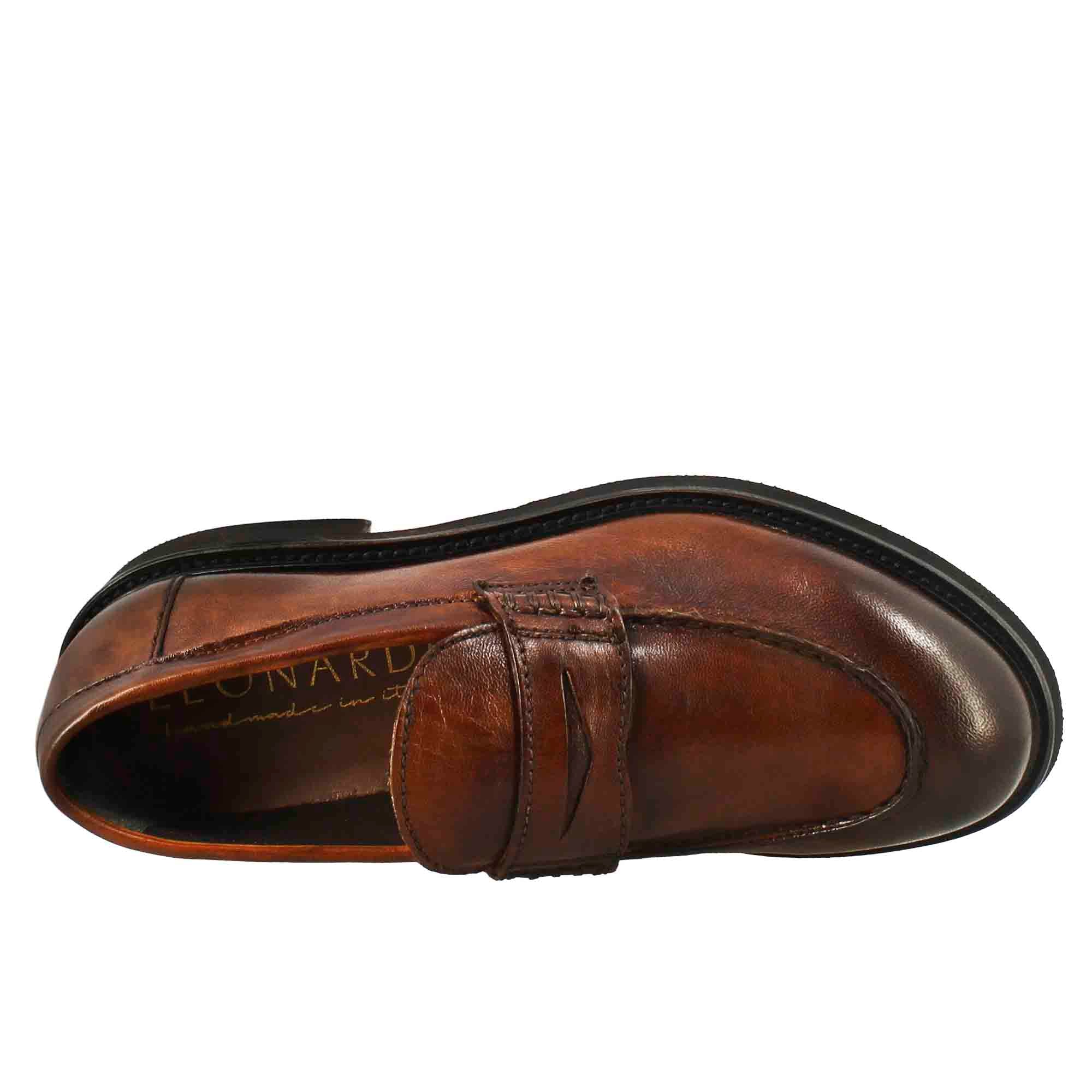 Mocassin femme Paupa en cuir lavé, couleur beige foncé
