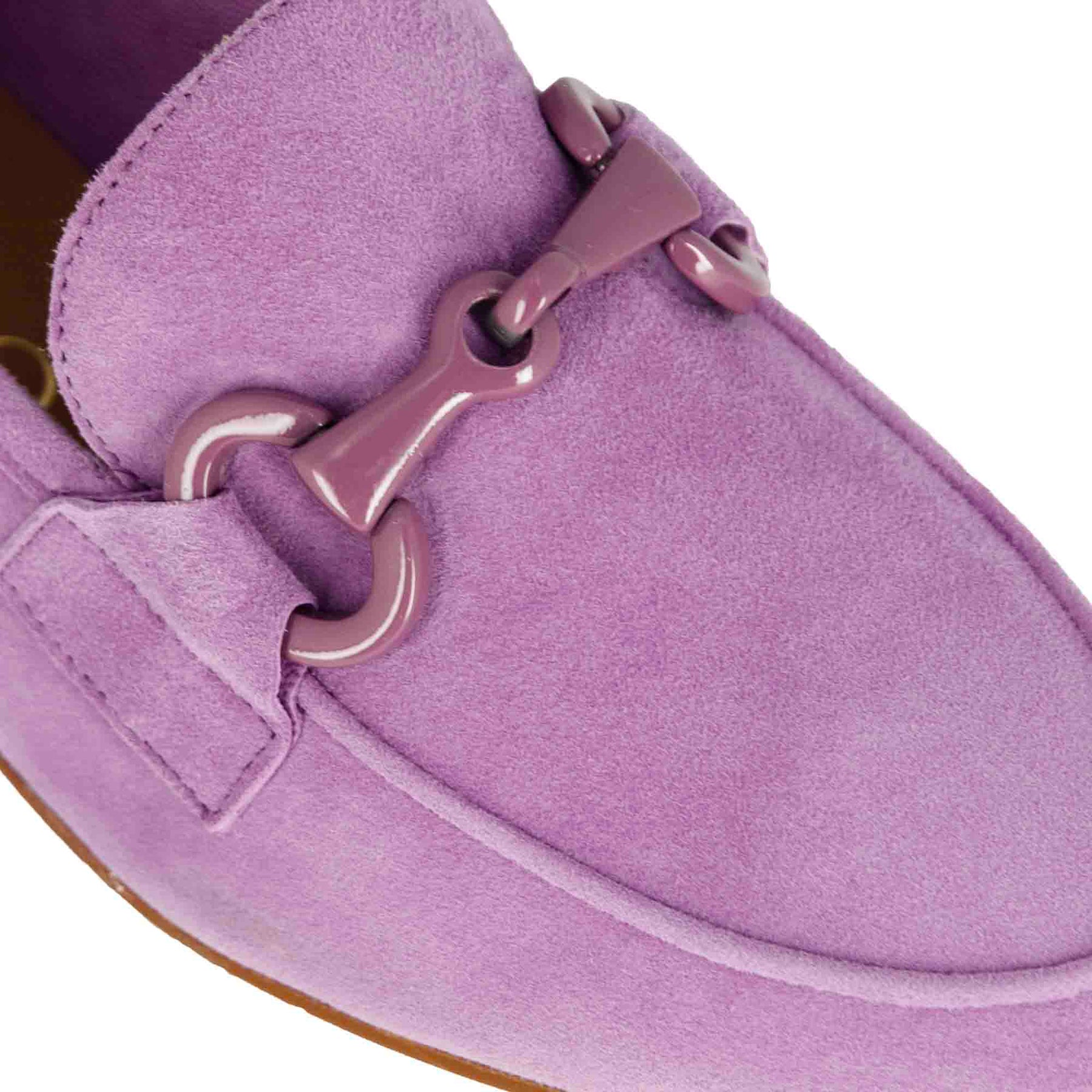 Women's suede moccasin with purple horsebit