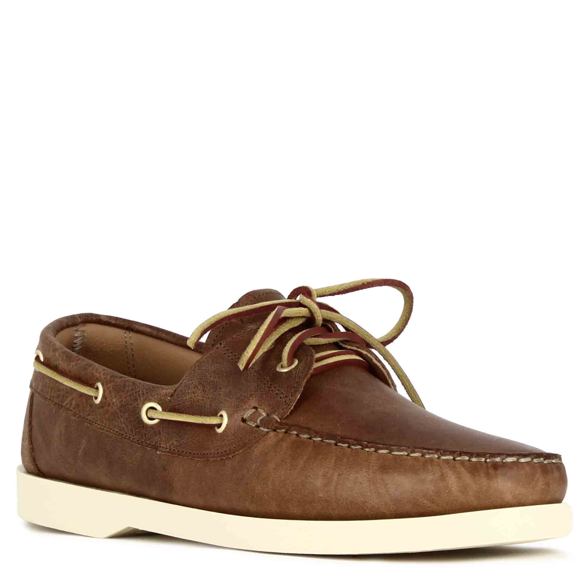Mocassin bateau pour homme cuir marron clair