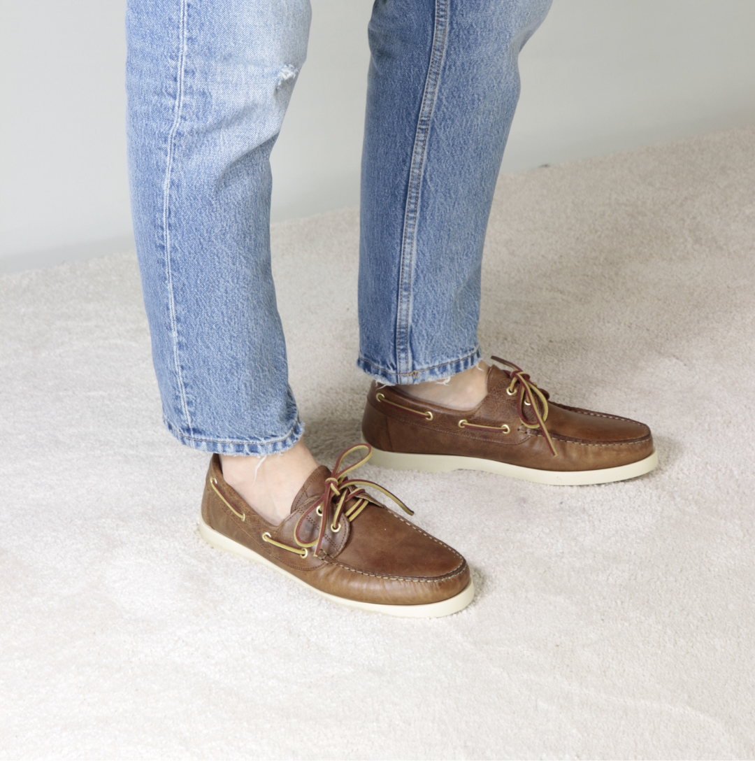 Mocassin bateau pour homme cuir marron clair
