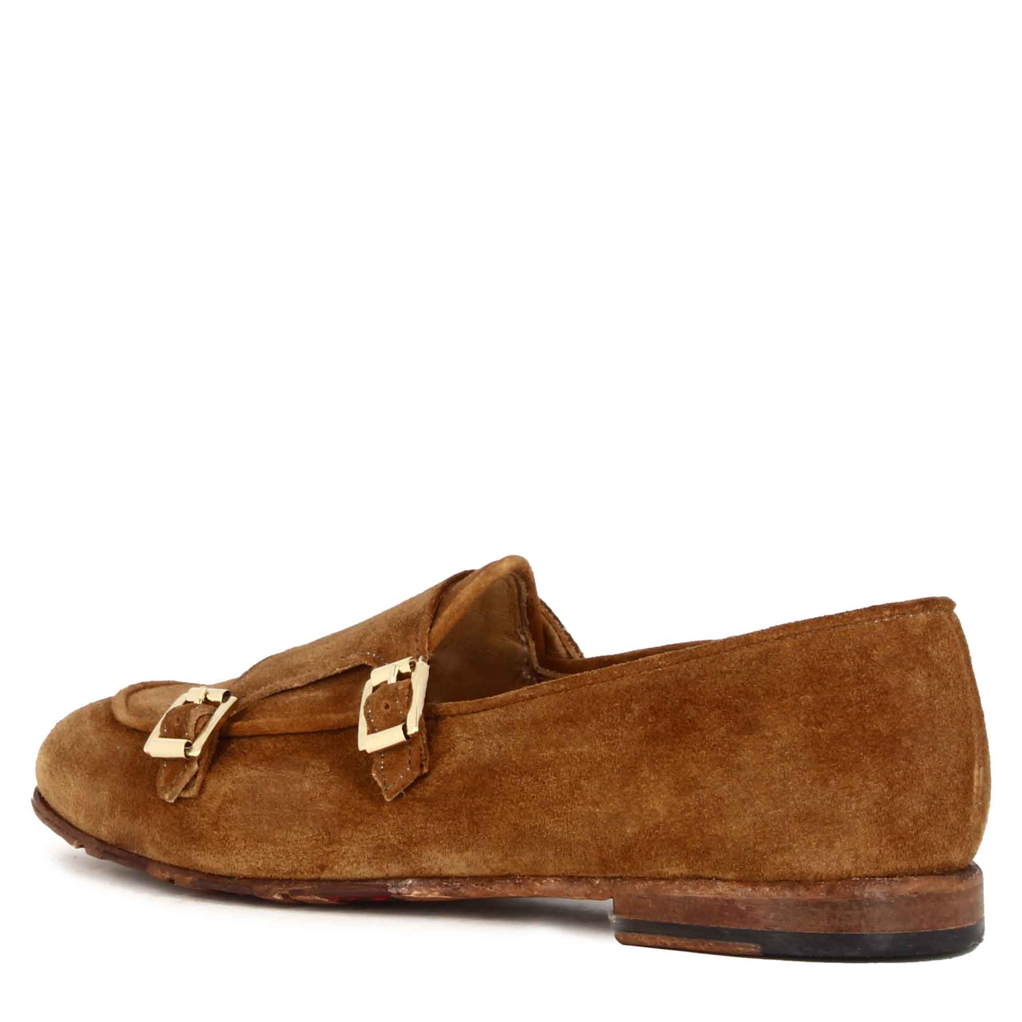 Mocassin pour homme en daim marron clair avec double boucle