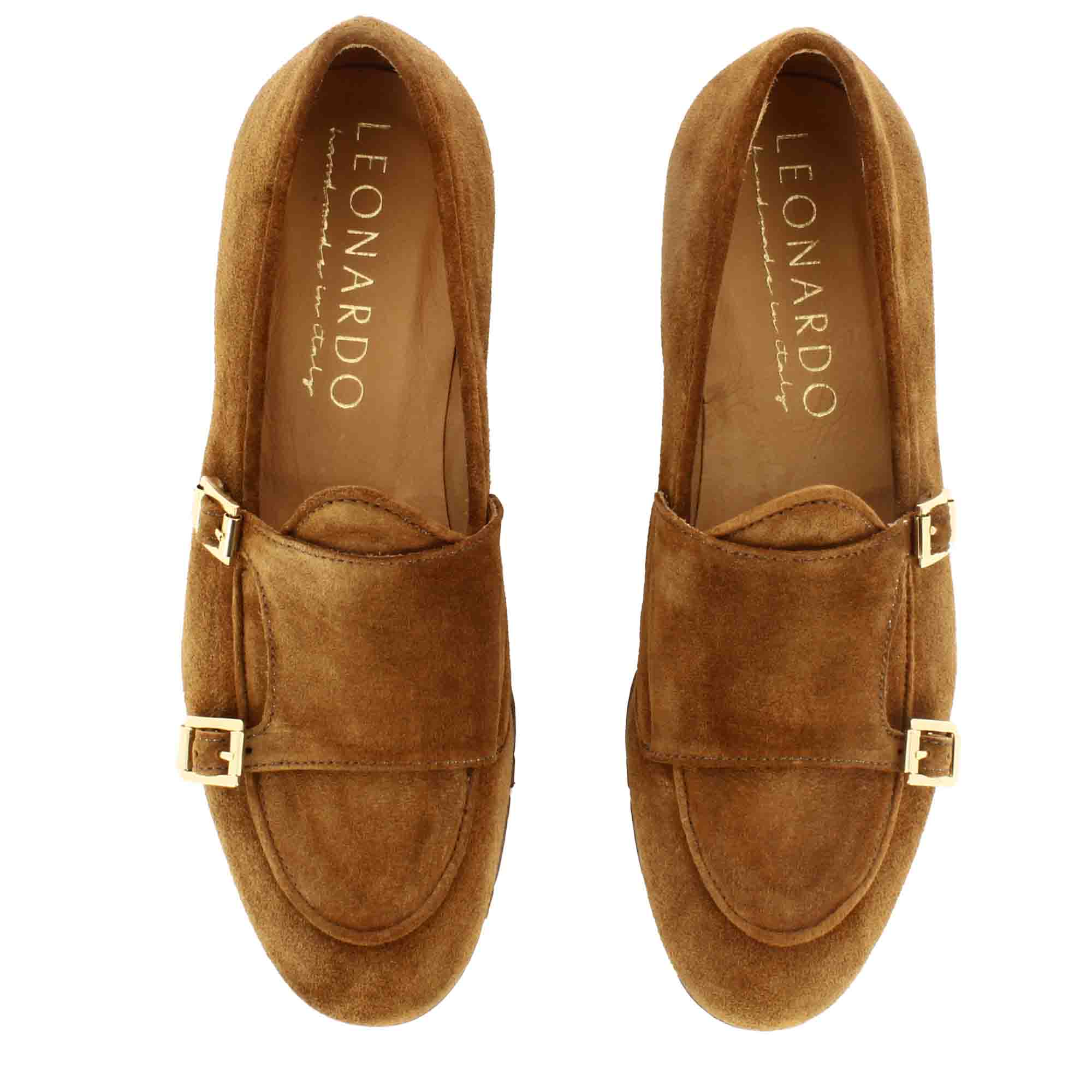 Mocassin pour homme en daim marron clair avec double boucle