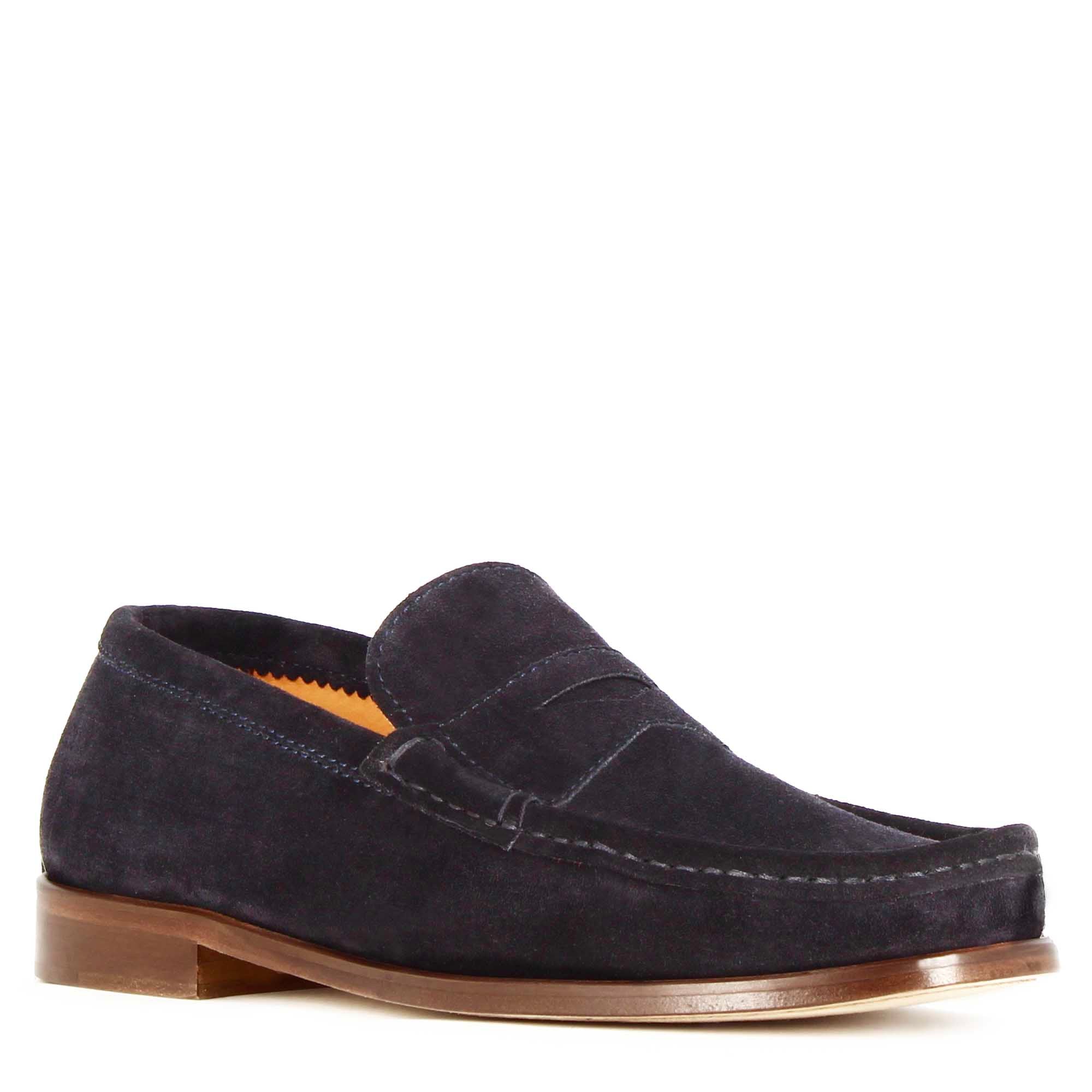 Mocassin homme en daim bleu foncé fait main