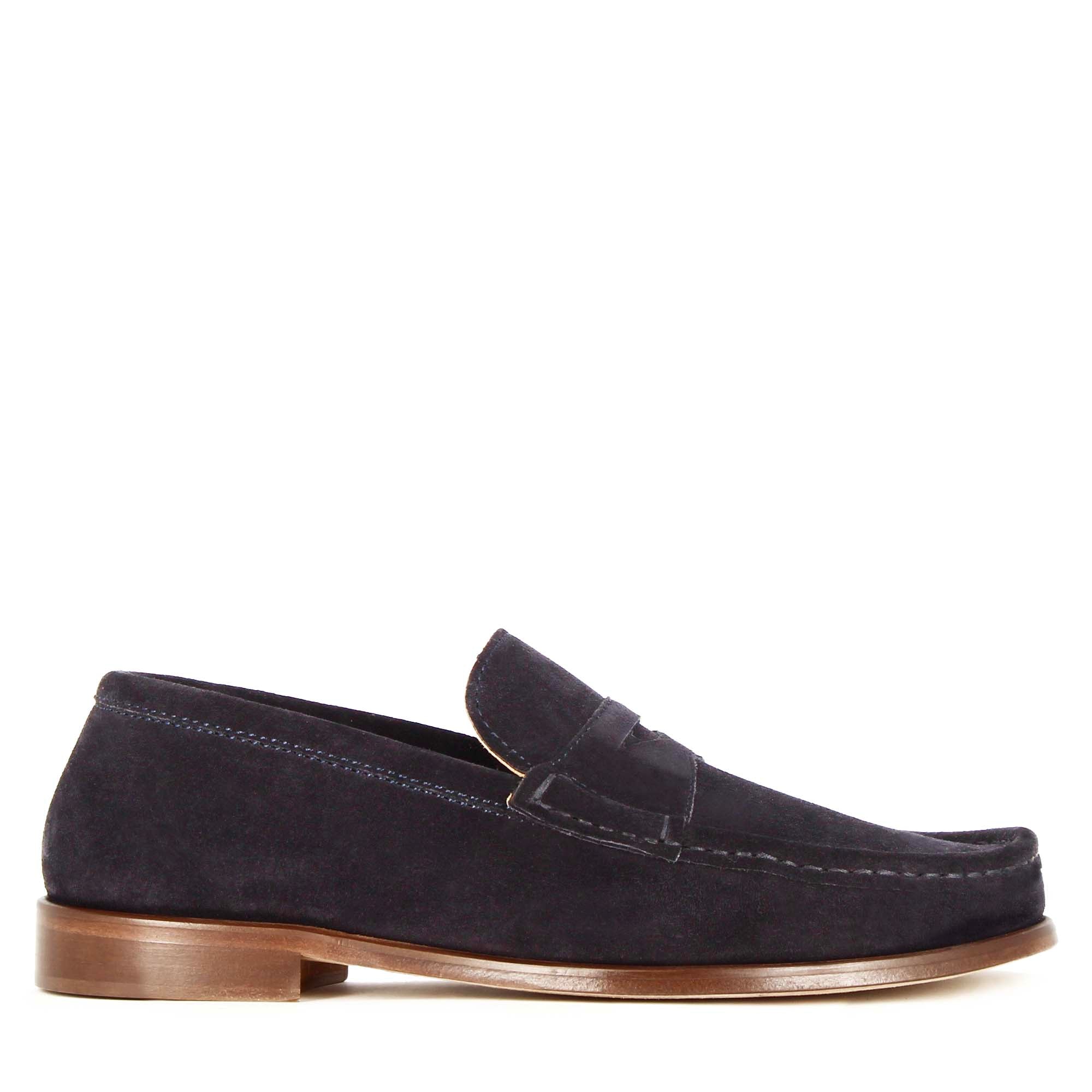 Mocassin homme en daim bleu foncé fait main