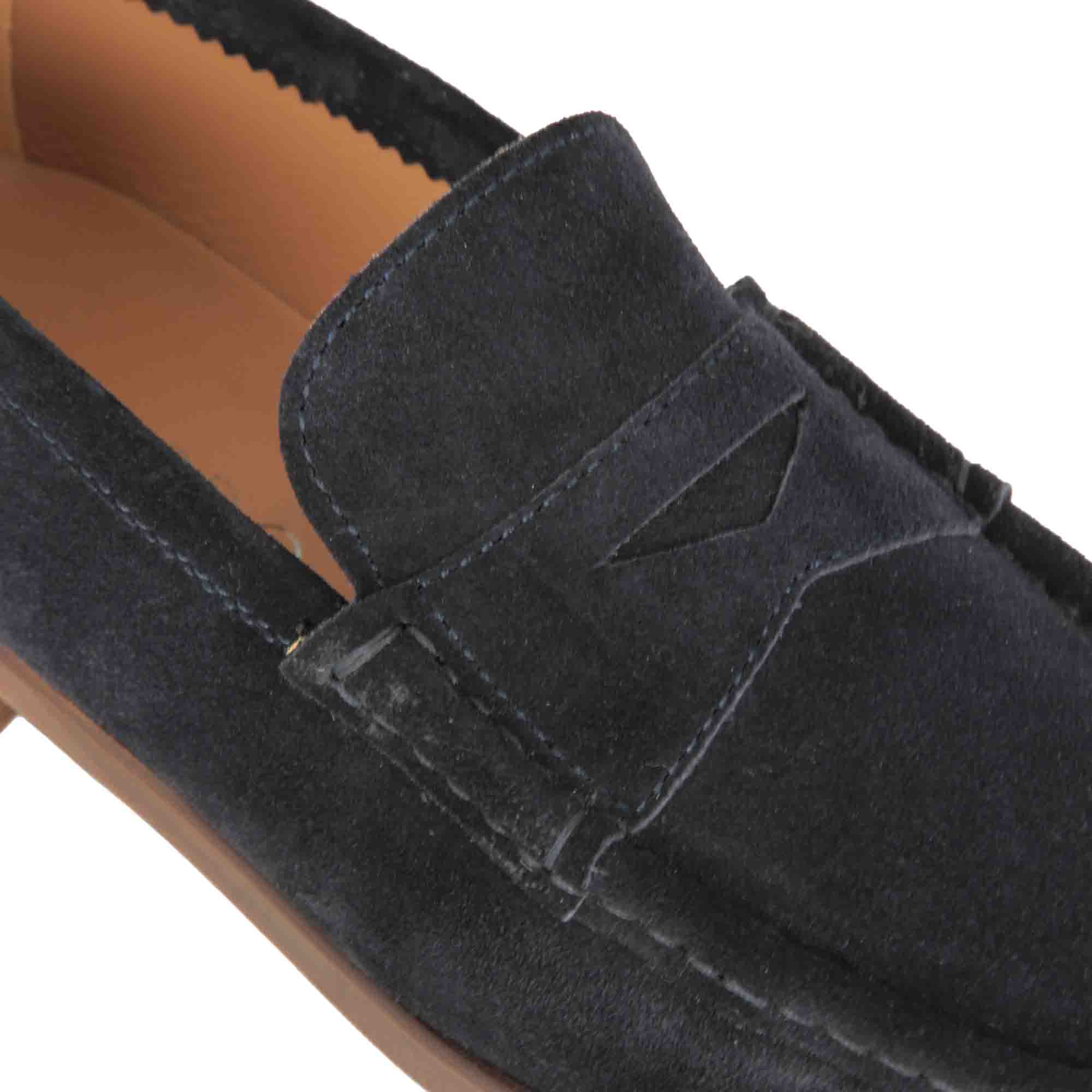 Mocassin homme en daim bleu foncé fait main