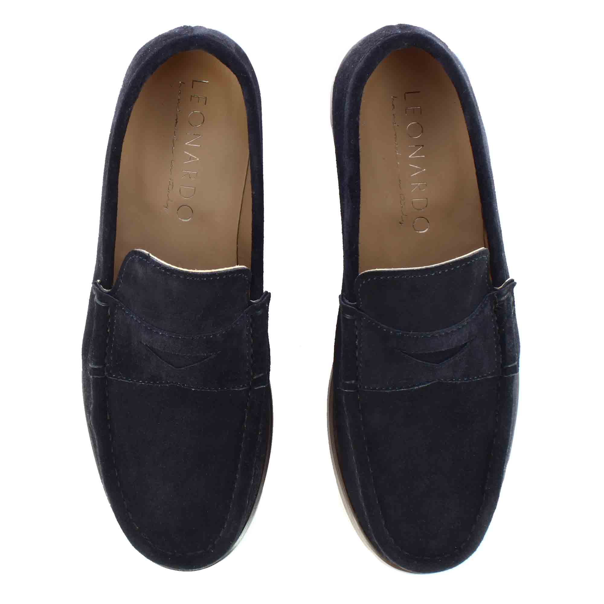 Mocassin homme en daim bleu foncé fait main
