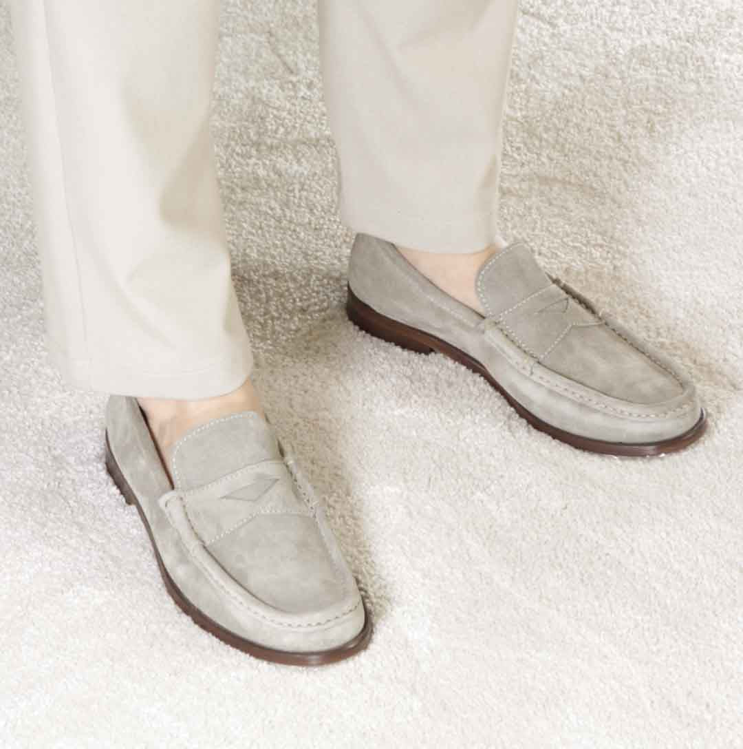 Mocassin homme en daim gris fait main