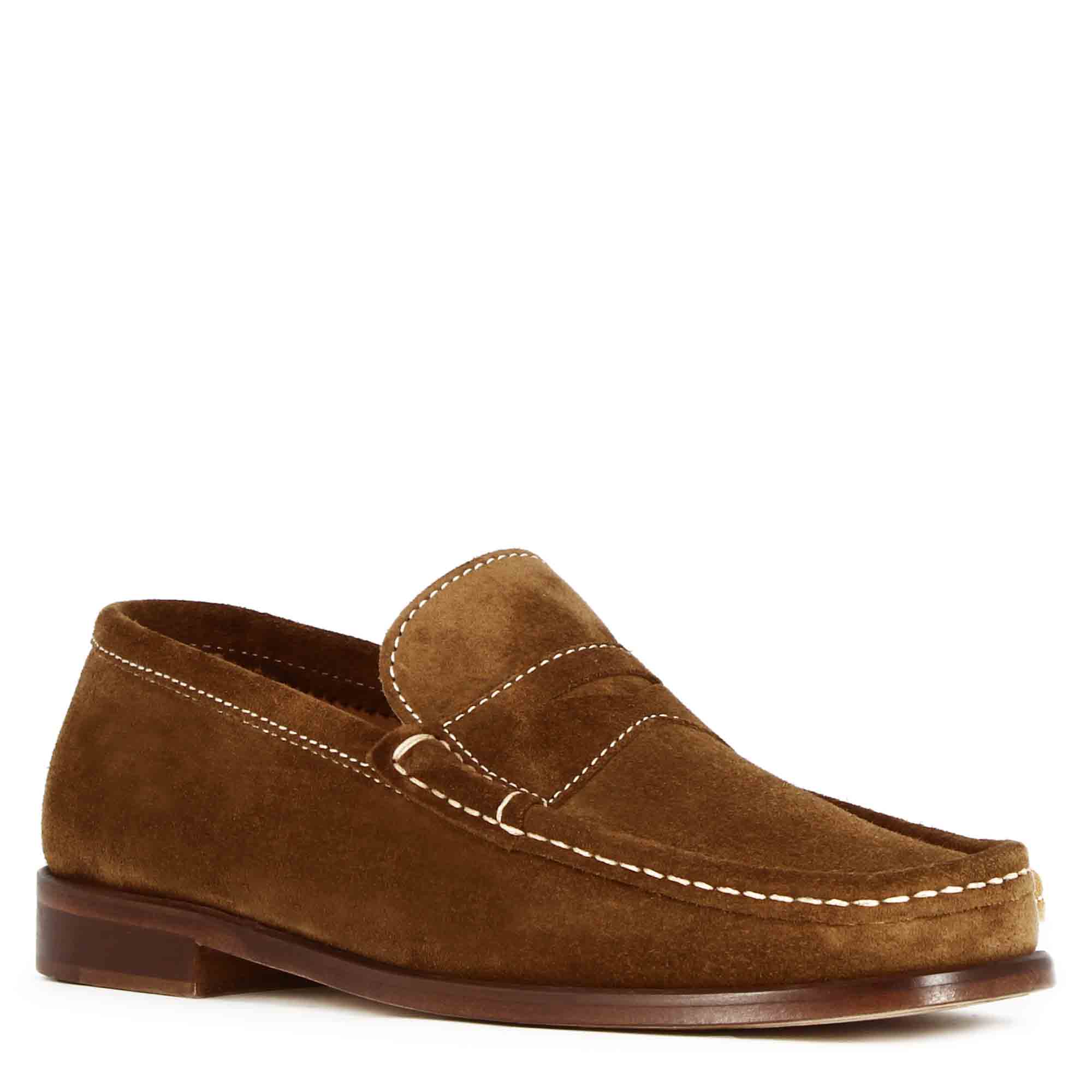 Handmade light brown suede men's moccasin