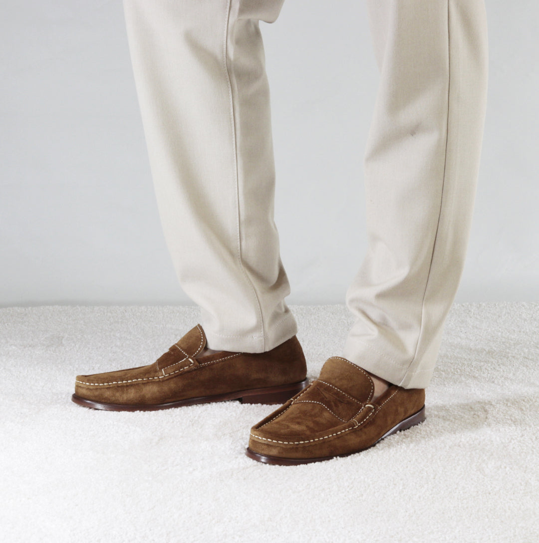 Handmade light brown suede men's moccasin