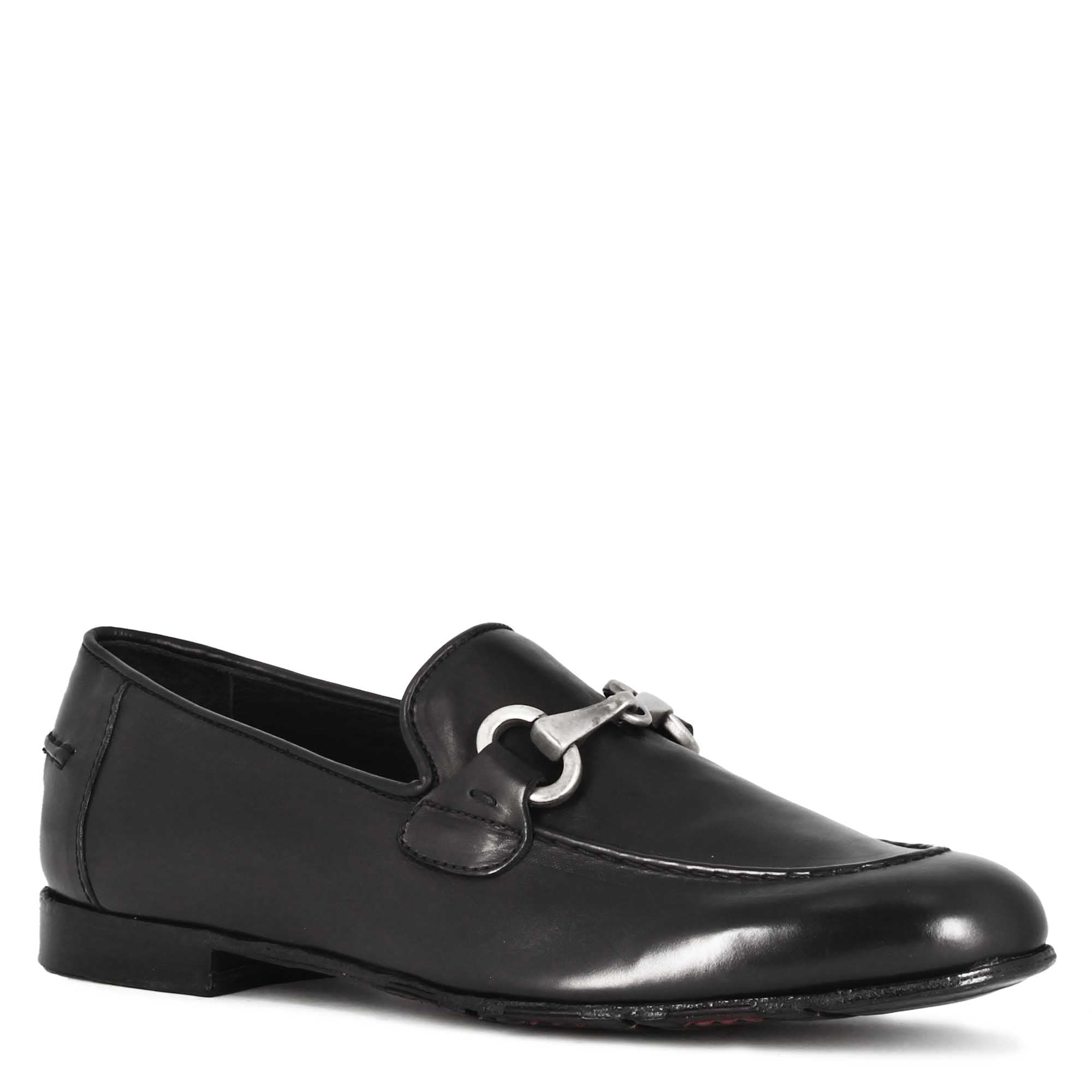 Mocassin homme en cuir noir avec mors