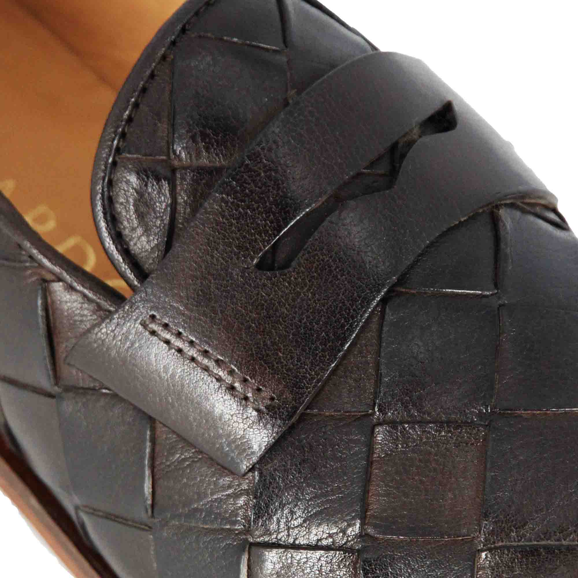 Mocassino marrone scuro vintage elegante da uomo in pelle intrecciata - LeonardoShoes