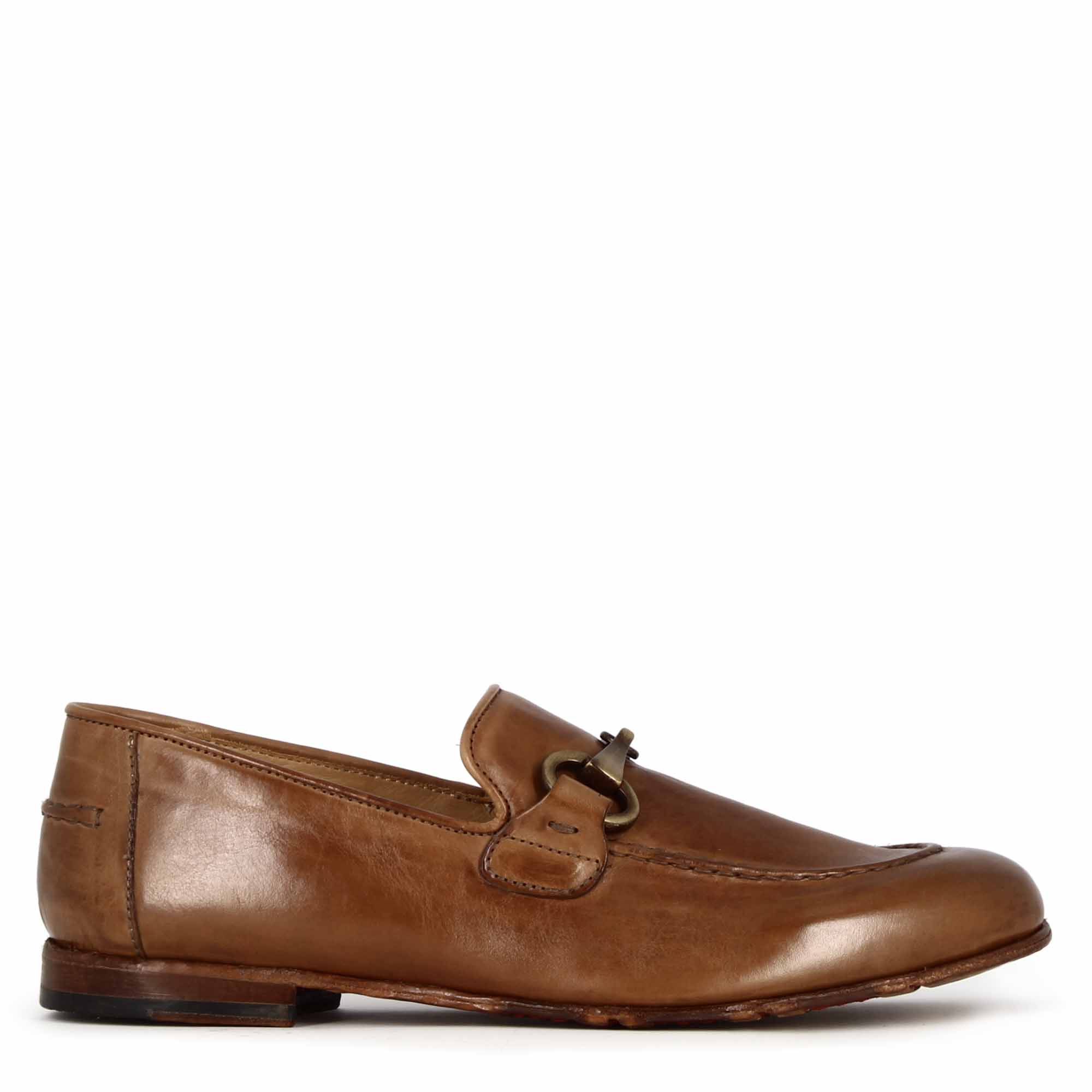 Mocassin pour homme en cuir lisse marron avec mors