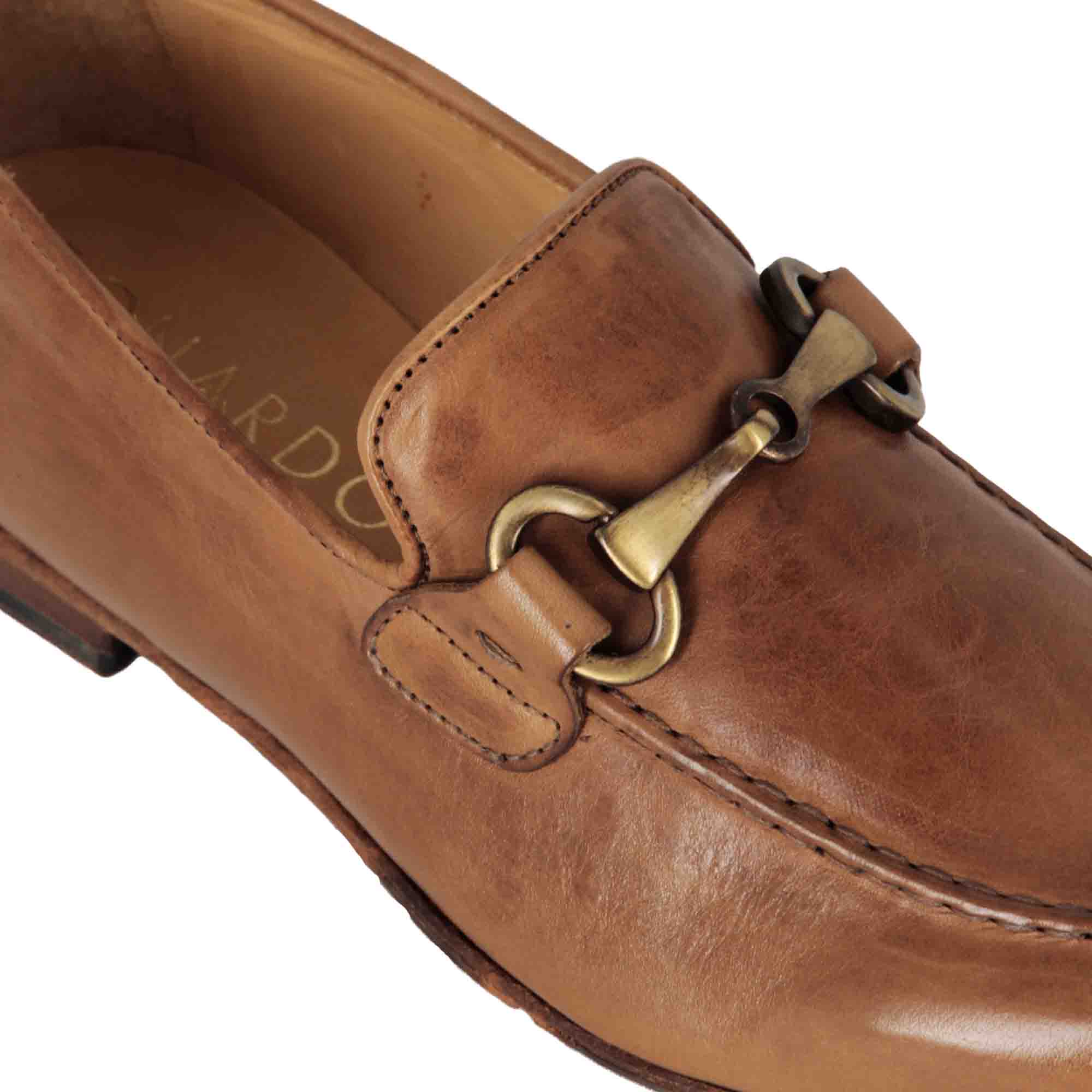 Mocassin pour homme en cuir lisse marron avec mors
