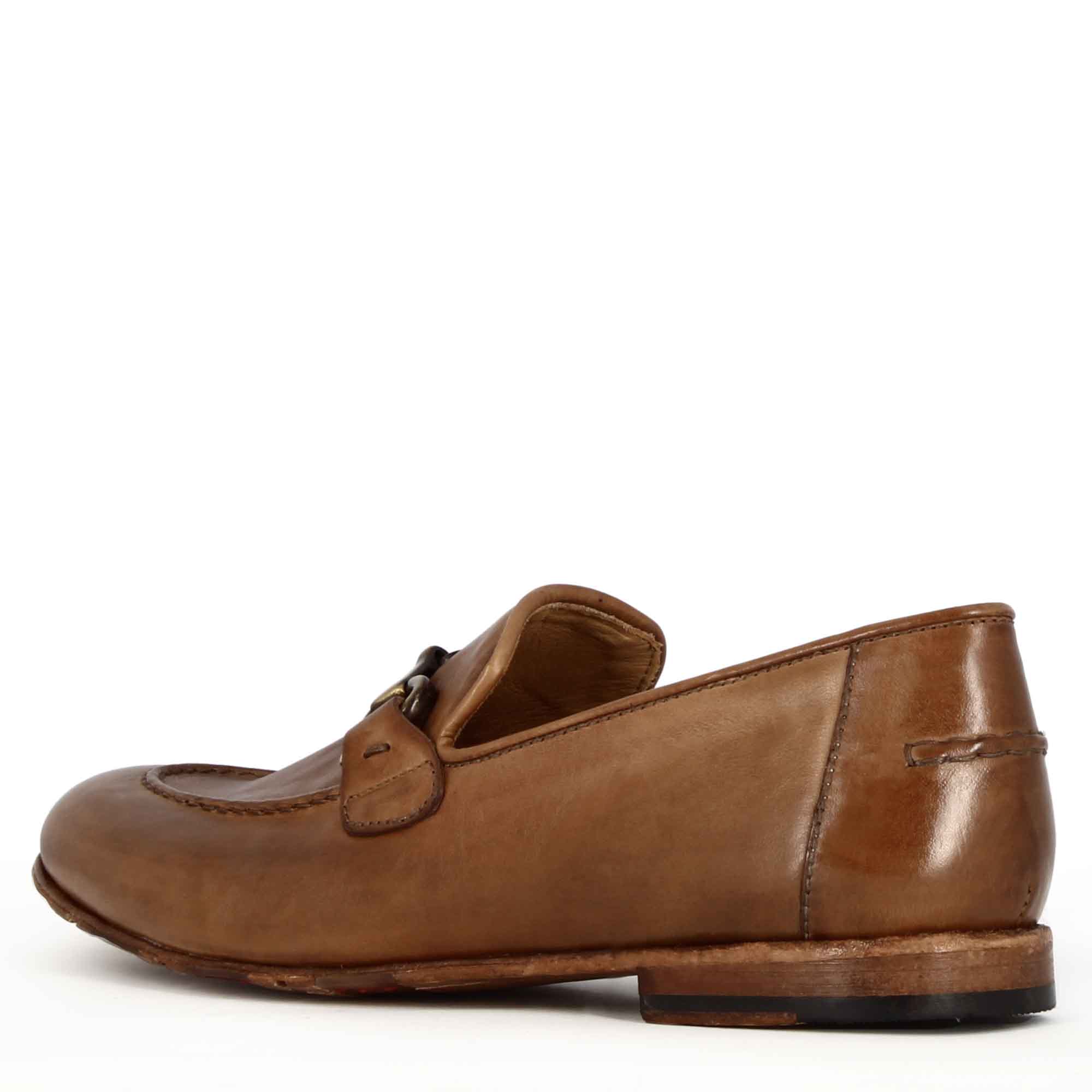 Mocassin pour homme en cuir lisse marron avec mors