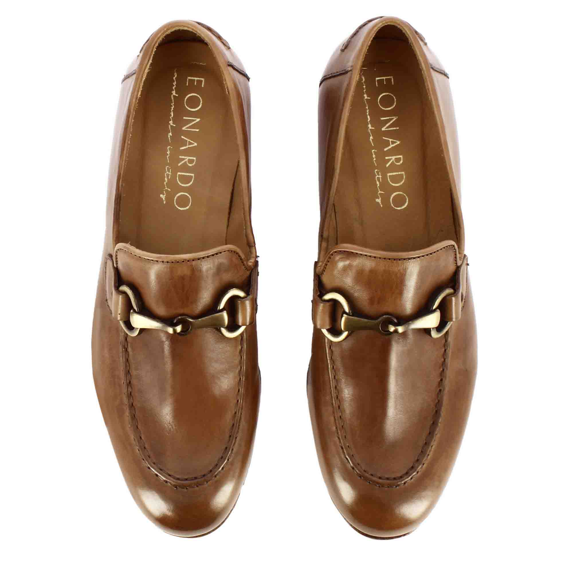 Mocassin pour homme en cuir lisse marron avec mors