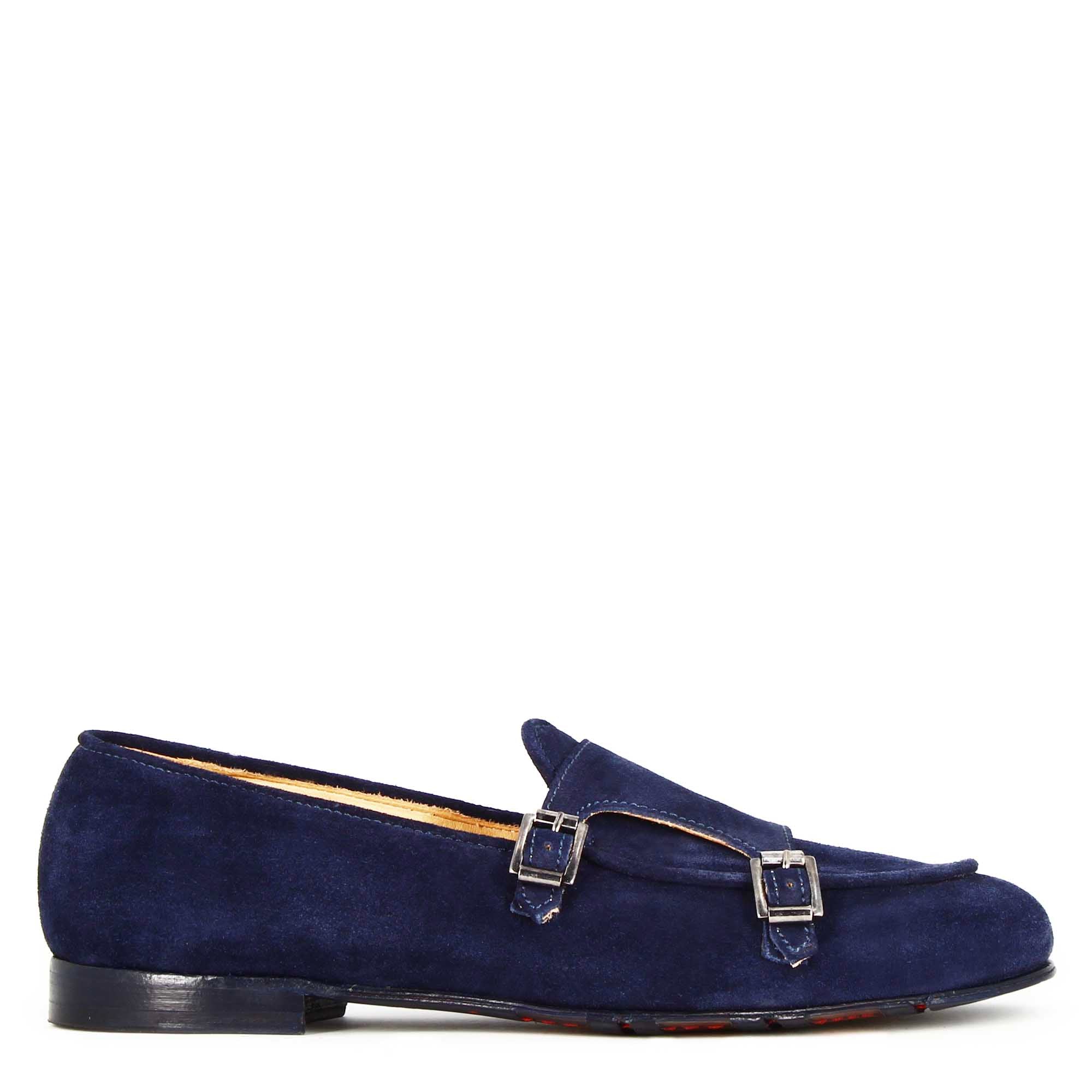 Mocassin pour homme en daim bleu avec double boucle