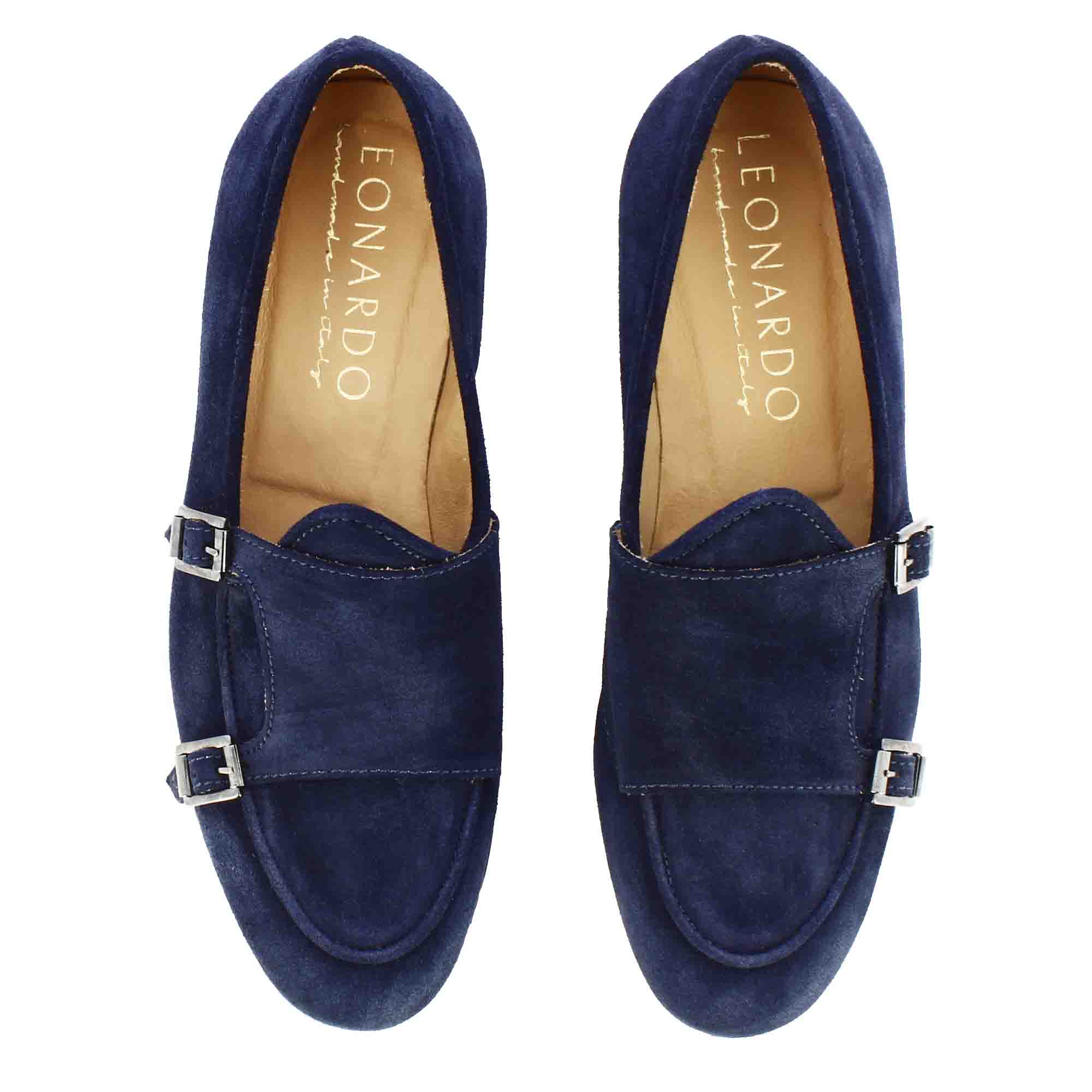 Mocassin pour homme en daim bleu avec double boucle