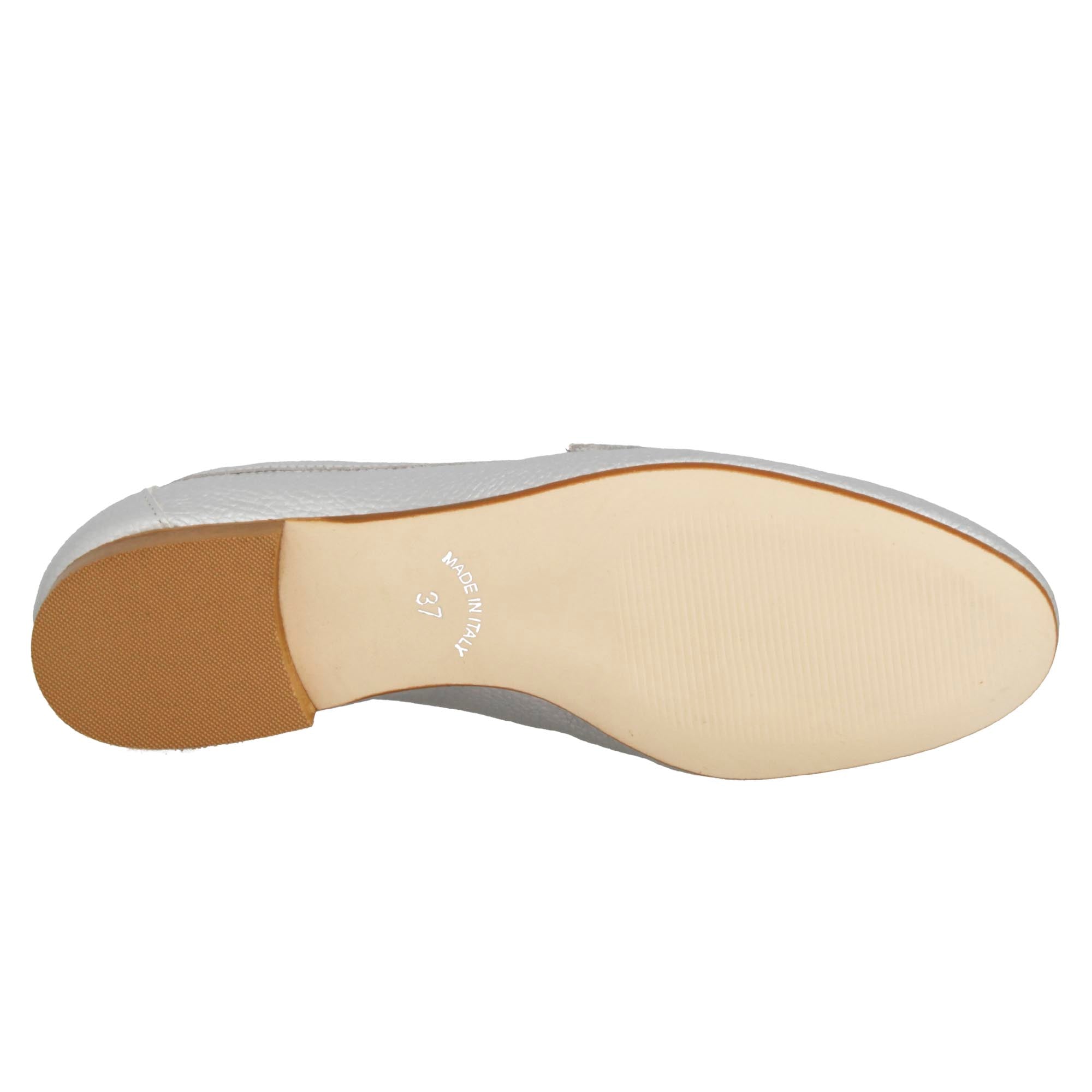 Mocassin souple fait main pour femme en cuir argenté