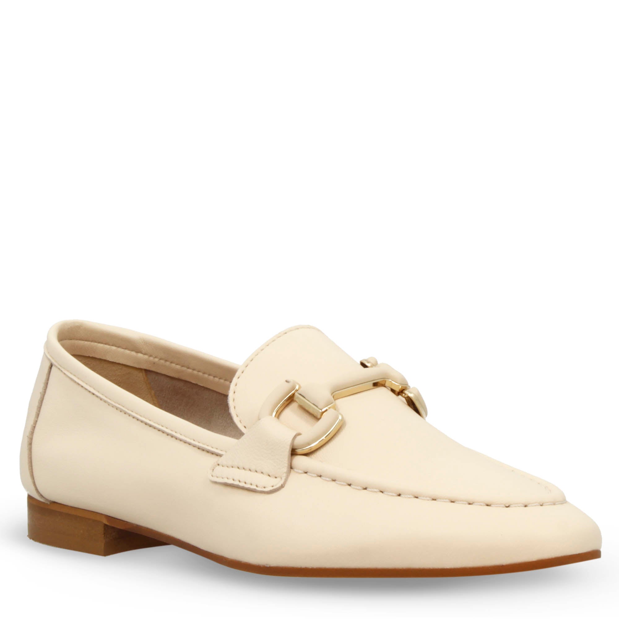 Mocassin souple fait main pour femme en cuir beige